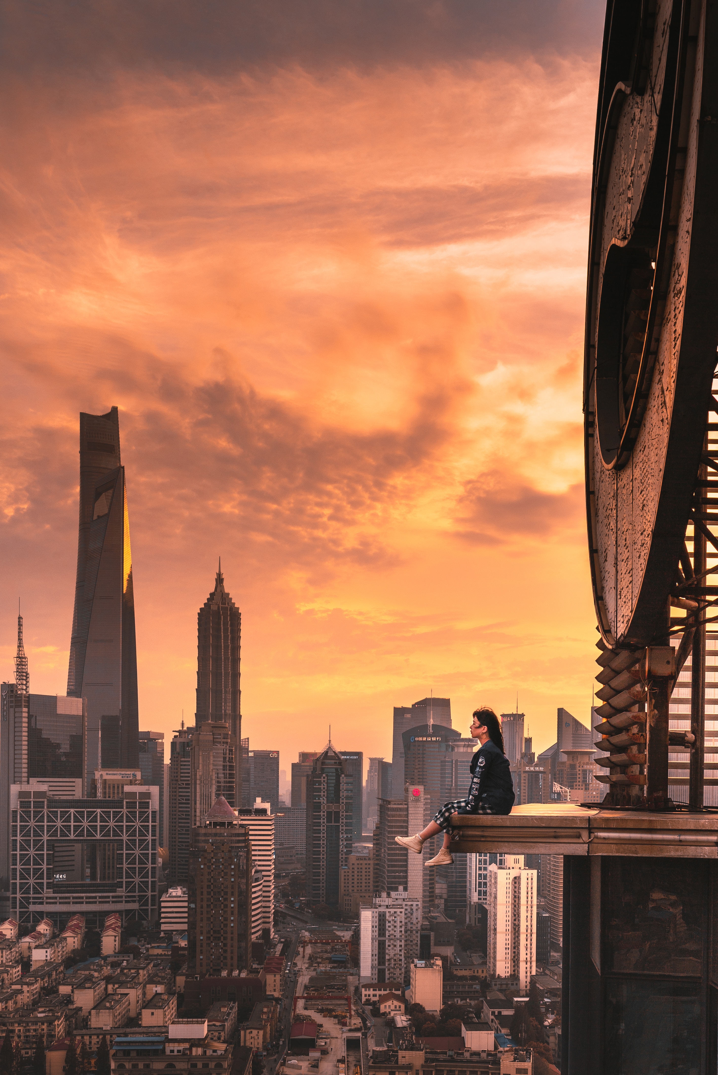 girl, cities, privacy, seclusion, skyscrapers, megapolis, megalopolis, roof