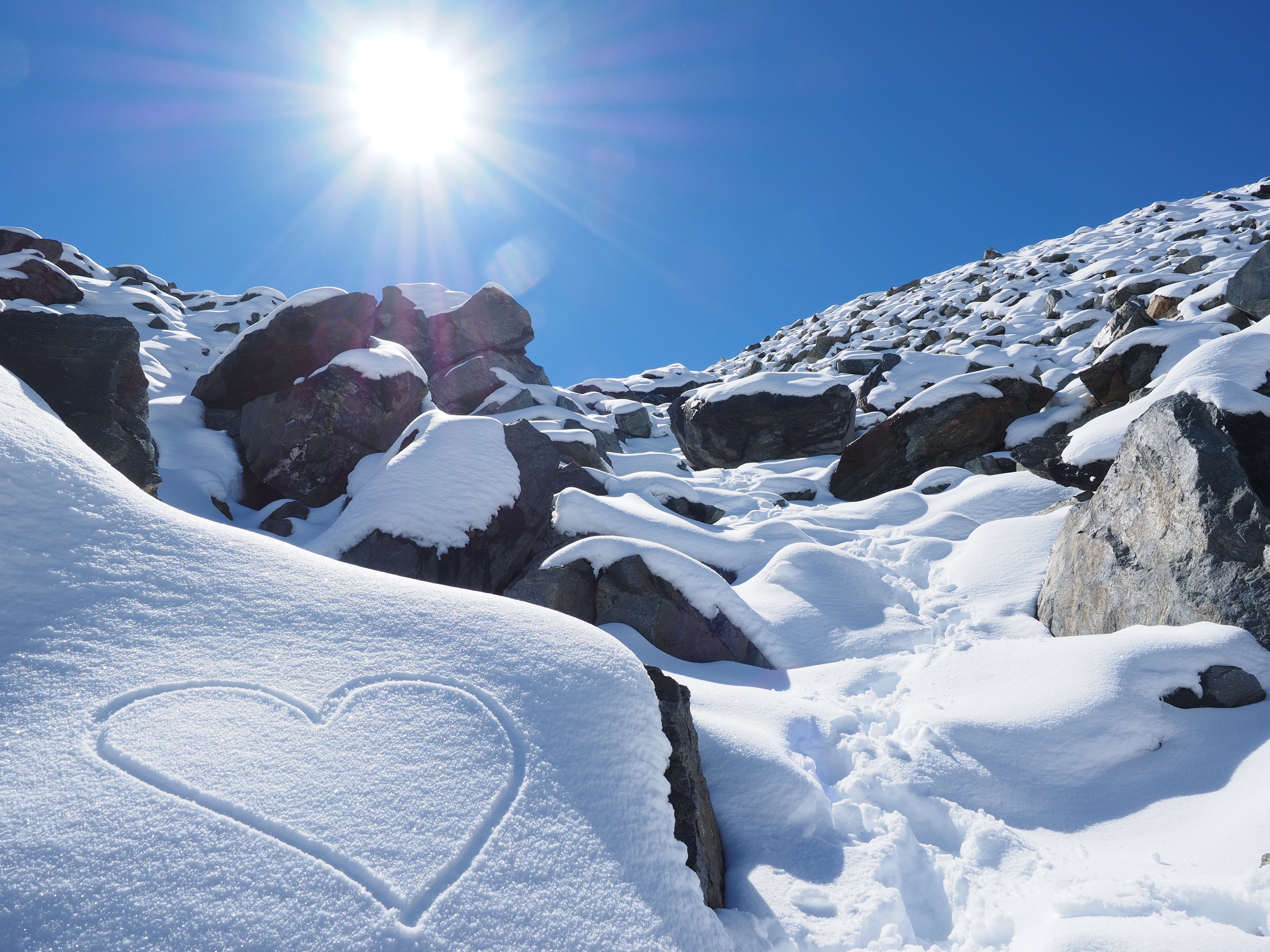 sunlight, snow, mountains, nature Square Wallpapers