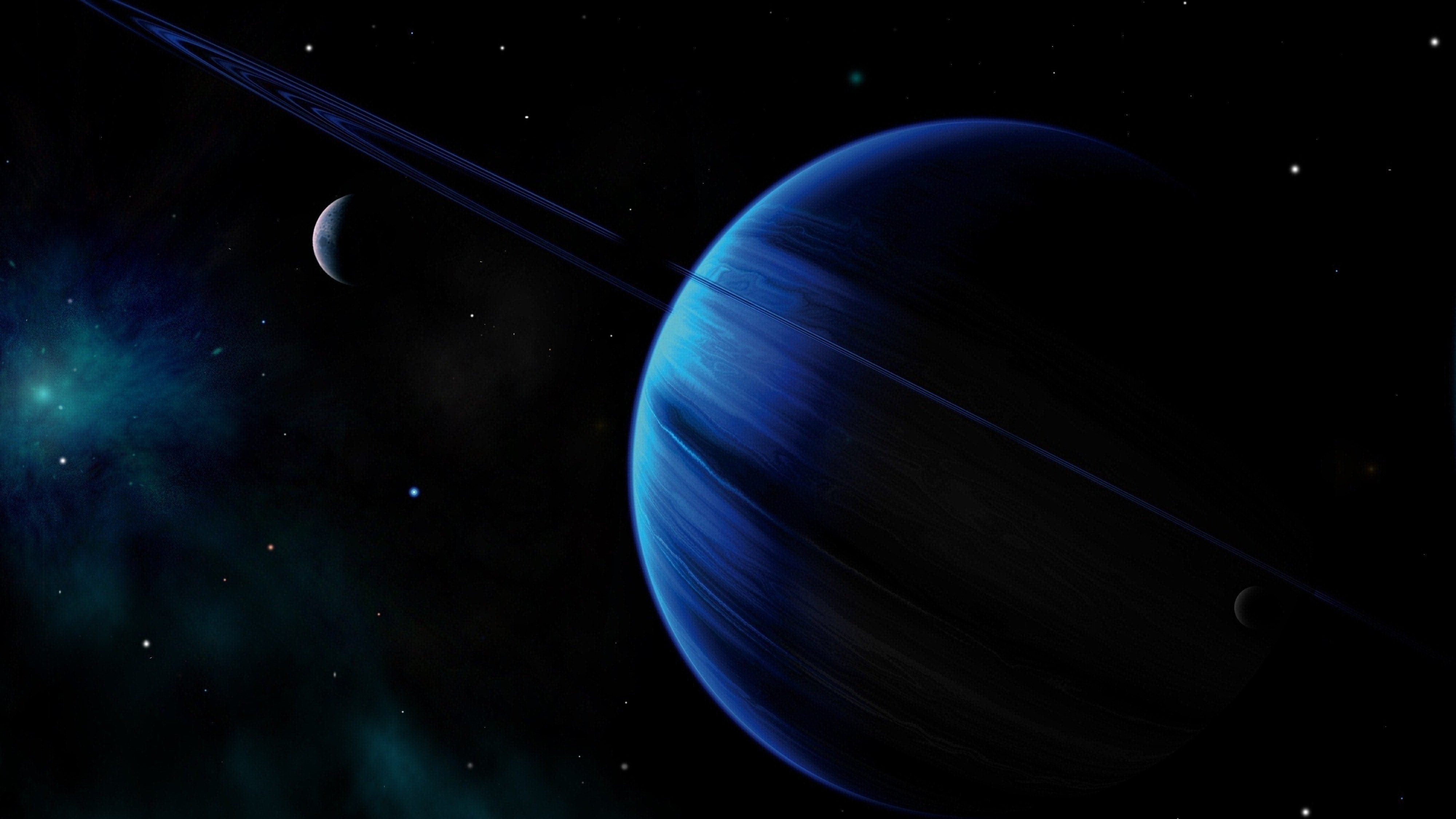 blue, planet, dark, universe, ring 32K