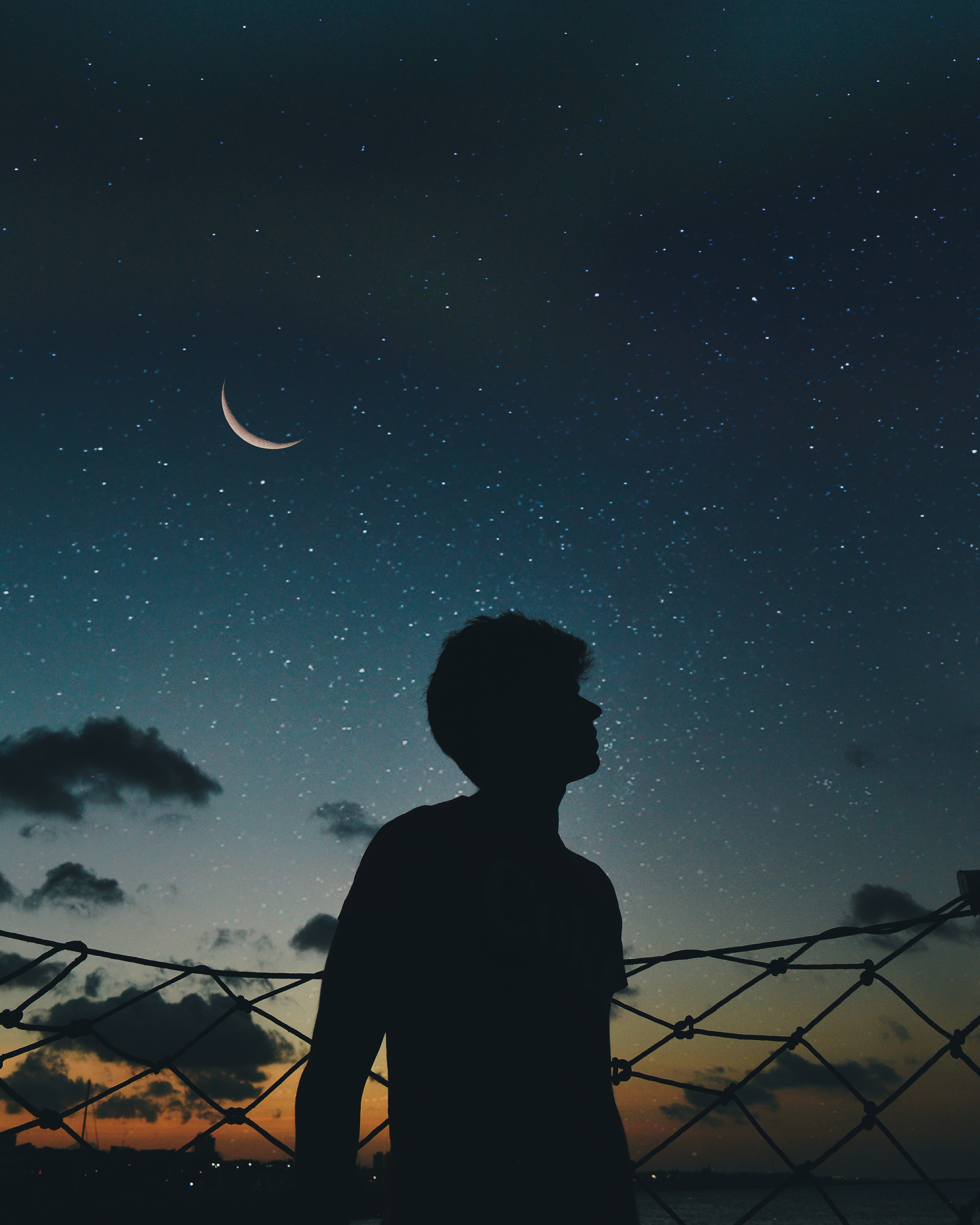 loneliness, dark, silhouette, starry sky Phone Background