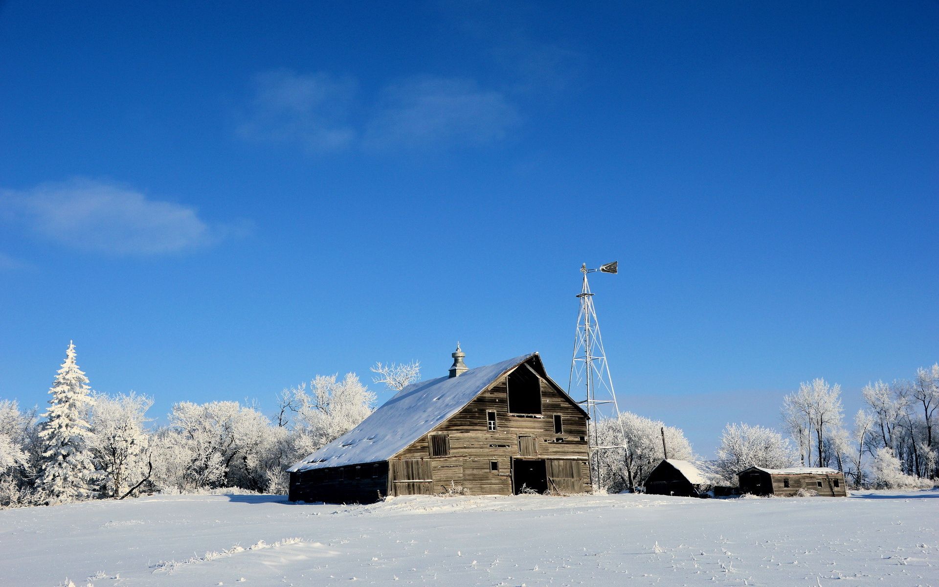 105227 Hintergrundbild herunterladen winter, natur, haus, feld, windmühle - Bildschirmschoner und Bilder kostenlos