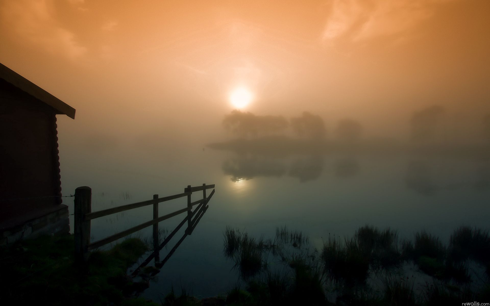 fog, nature, sun, twilight, house, dusk, scotland, haze, fencing, enclosure cellphone