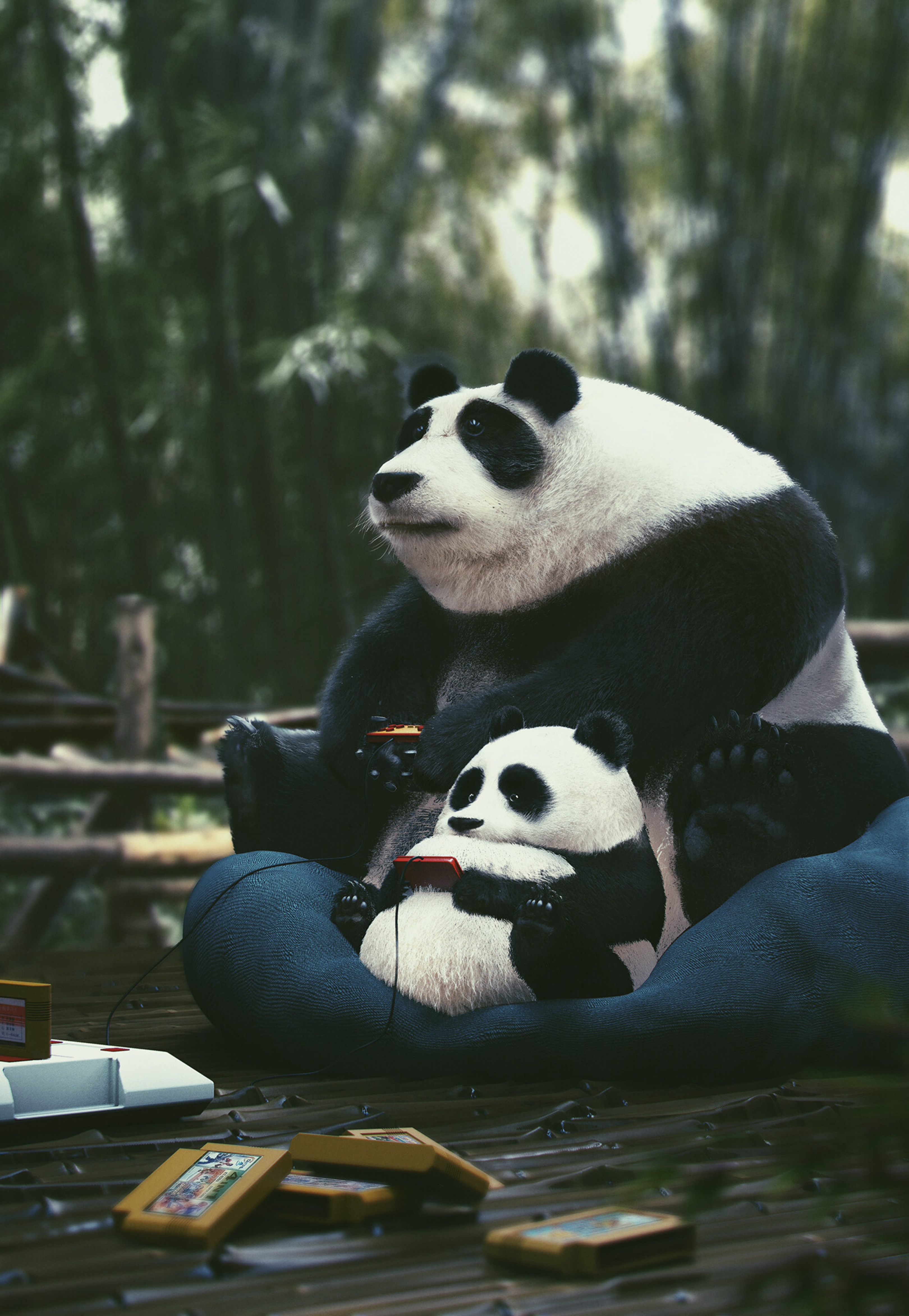 Laden Sie das Pandas, Verschiedenes, Sonstige, Abspielen, Spielen, Spieler, Joysticks, Patronen-Bild kostenlos auf Ihren PC-Desktop herunter