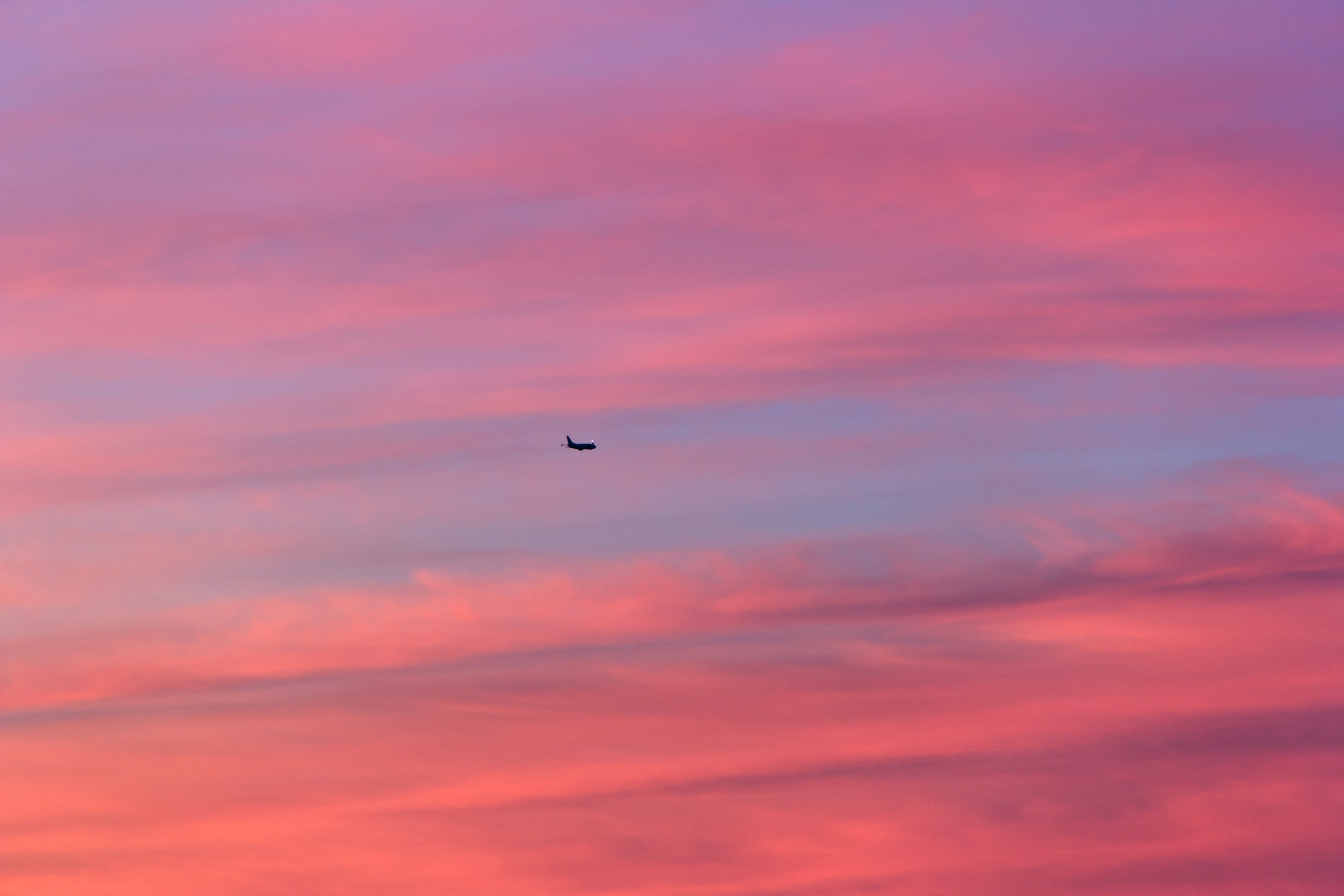 Flight plane, minimalism, clouds, sky 4k Wallpaper