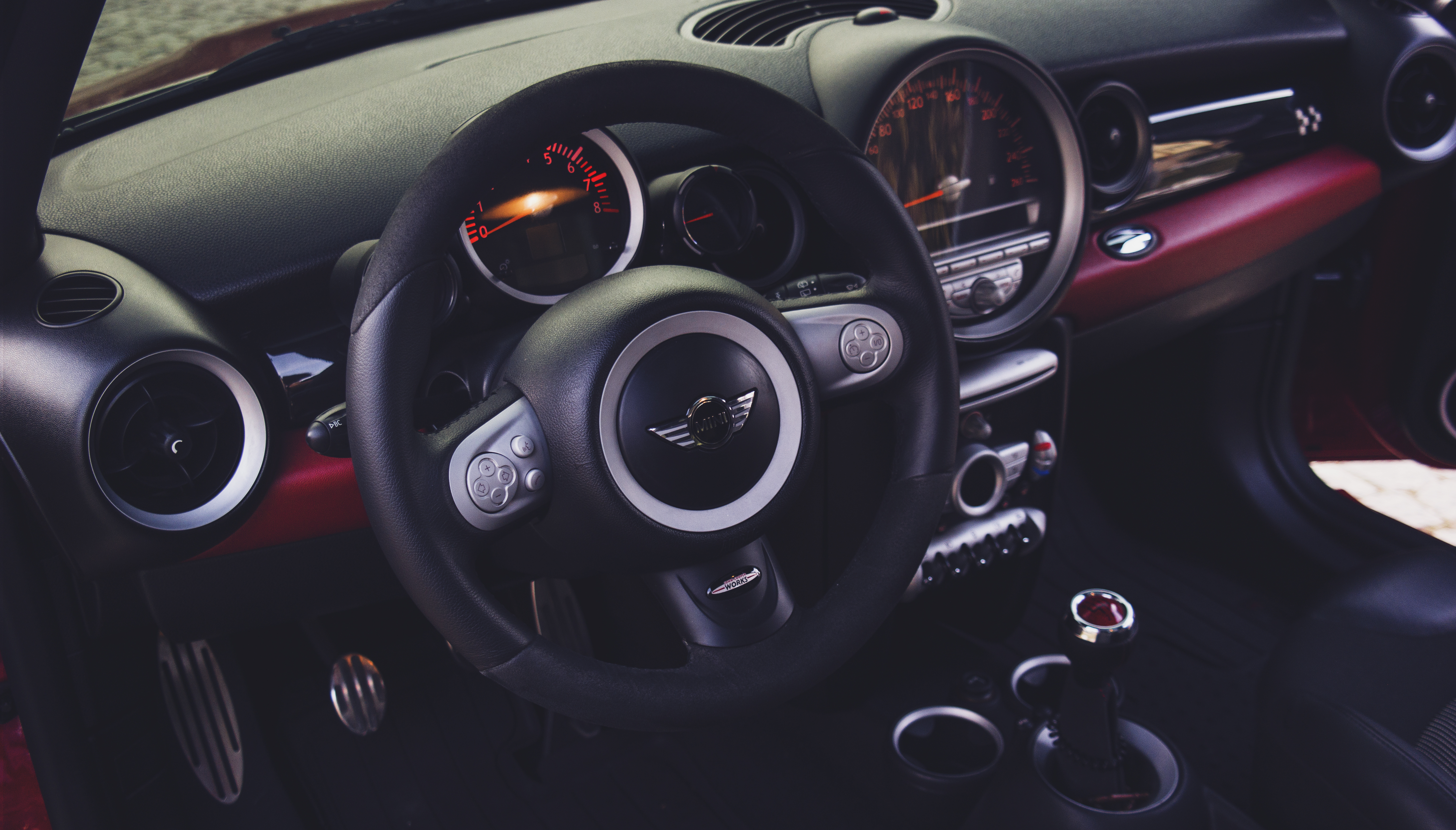 HD wallpaper car interior, mini cooper, cars, steering wheel, rudder, vehicle interior