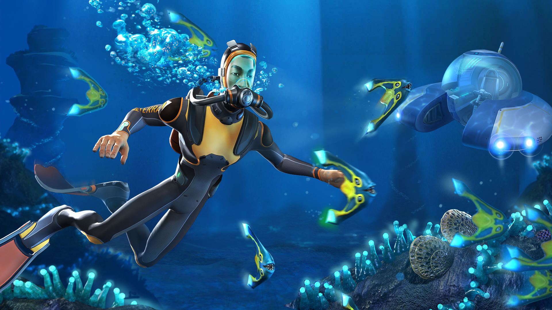 video game, subnautica, diver, underwater