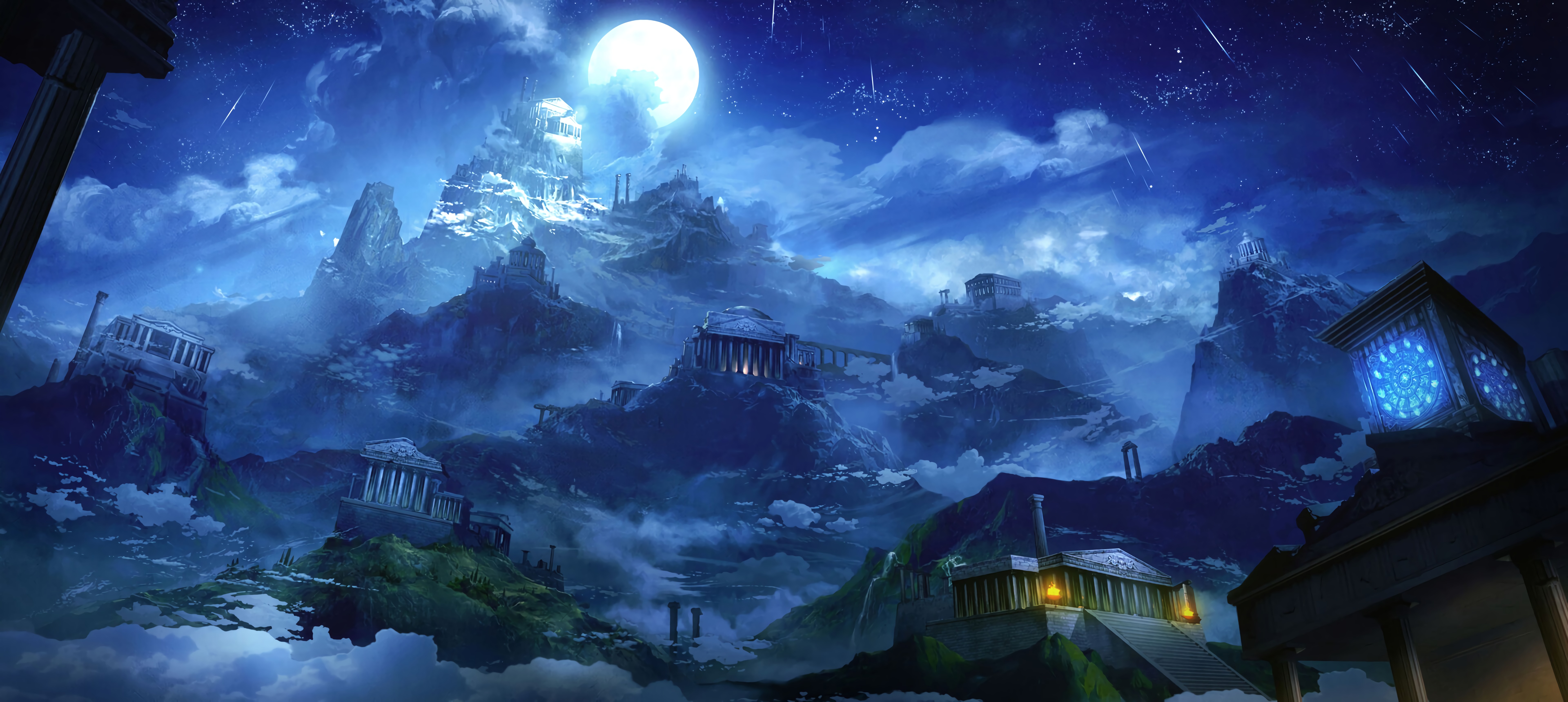 fantasy, art, architecture, moon, building wallpapers for tablet