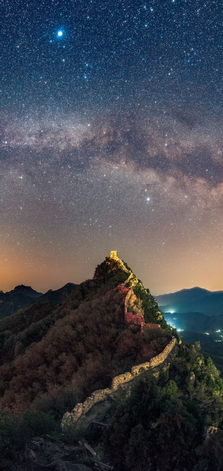 Cool HD Wallpaper nature, sky, starry sky, great wall of china