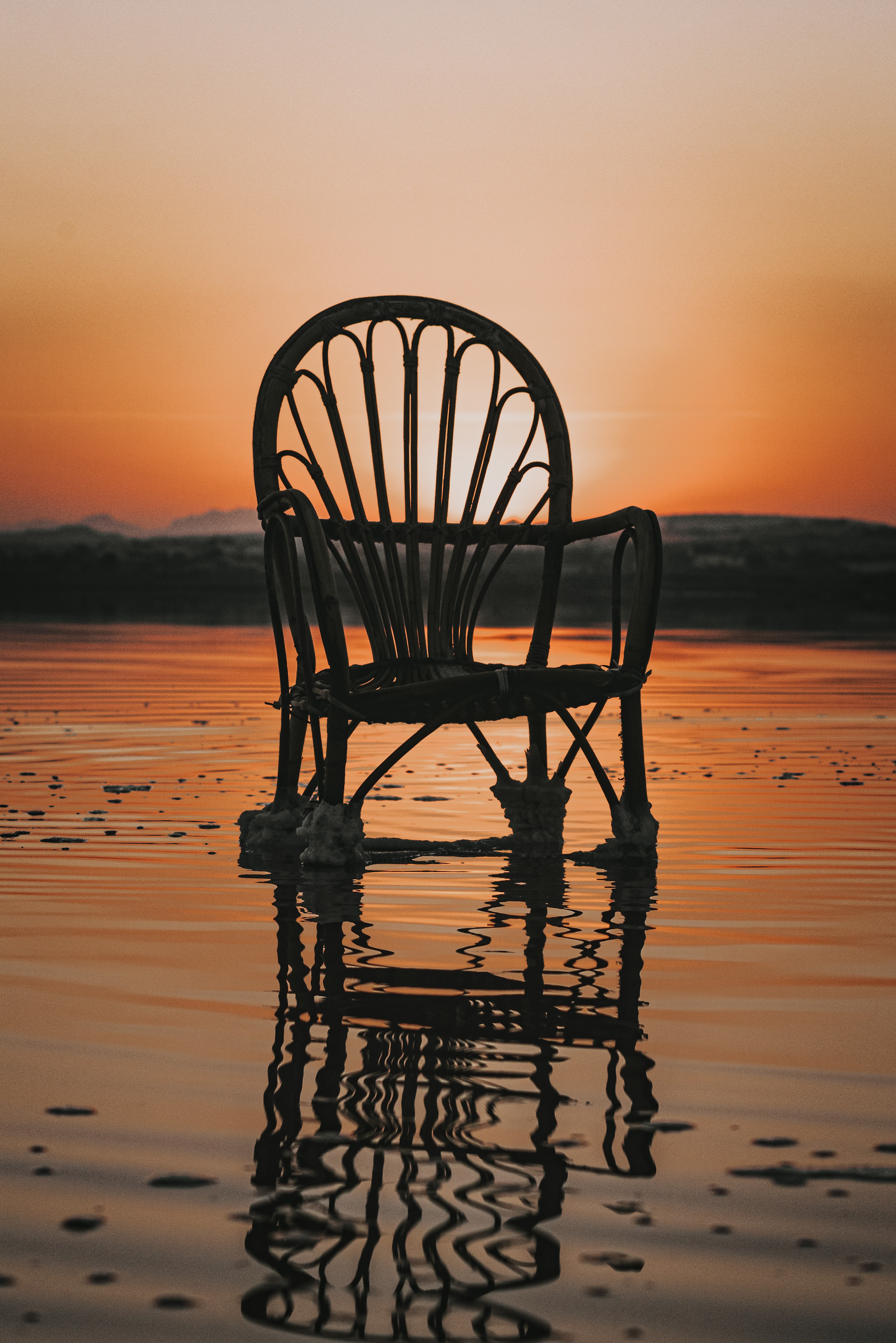 miscellanea, water, sunset, sea, reflection, miscellaneous, chair HD wallpaper