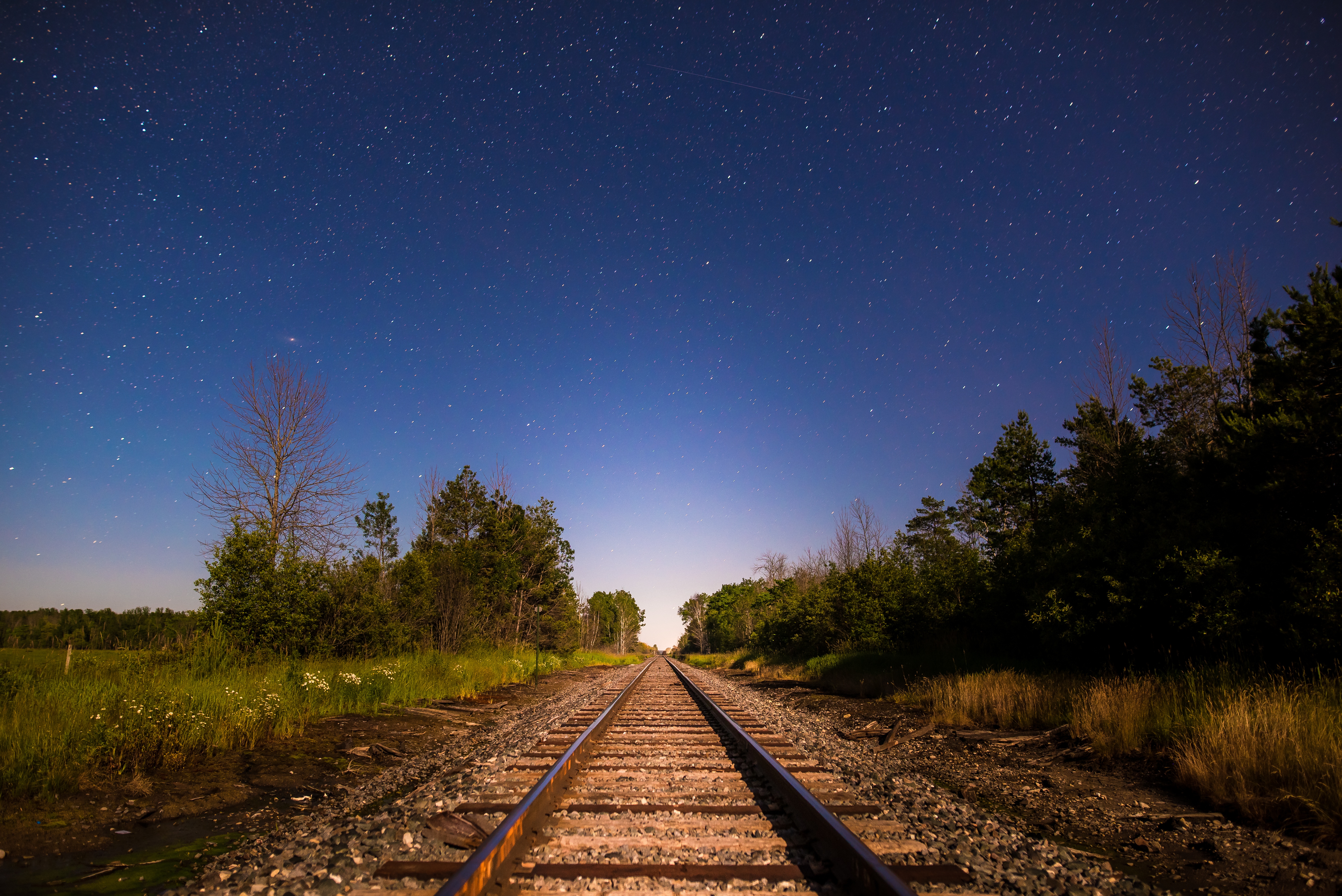 railway, nature, trees, starry sky, direction images