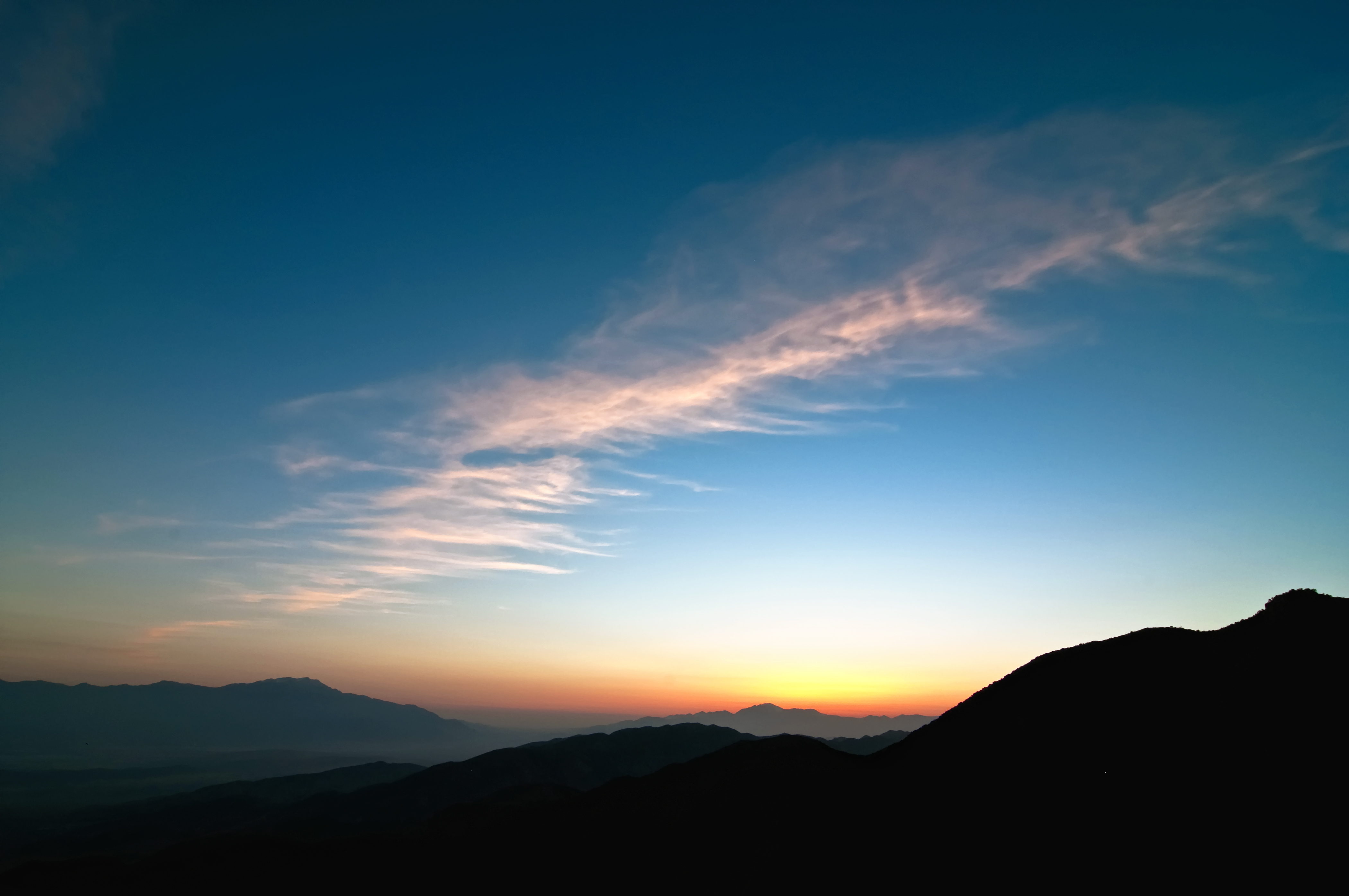 58112 Hintergrundbild herunterladen natur, sunset, sky, mountains, clouds, horizont, kalifornien - Bildschirmschoner und Bilder kostenlos