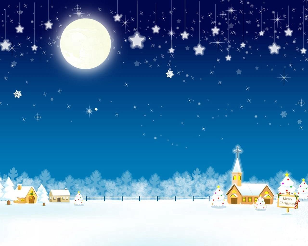 Handy-Wallpaper Weihnachten, Feiertage, Häuser, Sterne, Mond, Tannenbaum, Urlaub, Kirche kostenlos herunterladen.