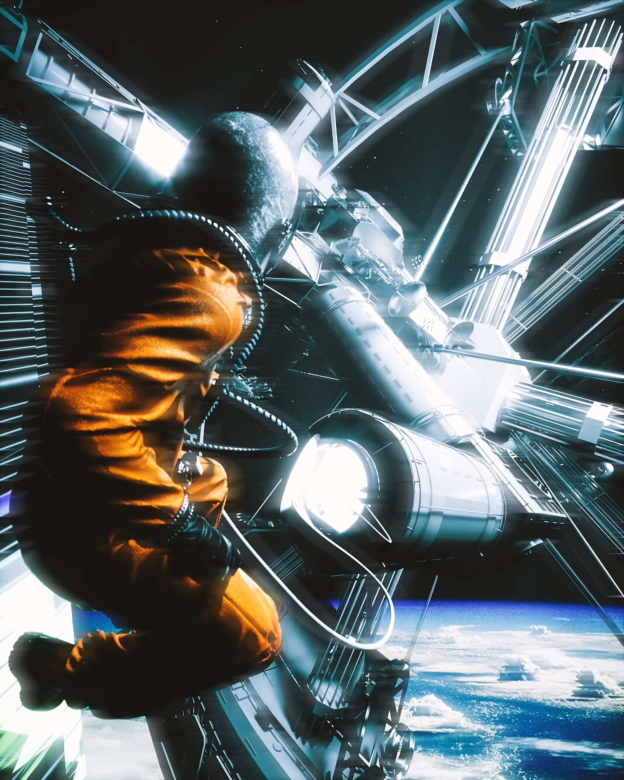 32k Wallpaper Art universe, cosmonaut, spaceship, open space