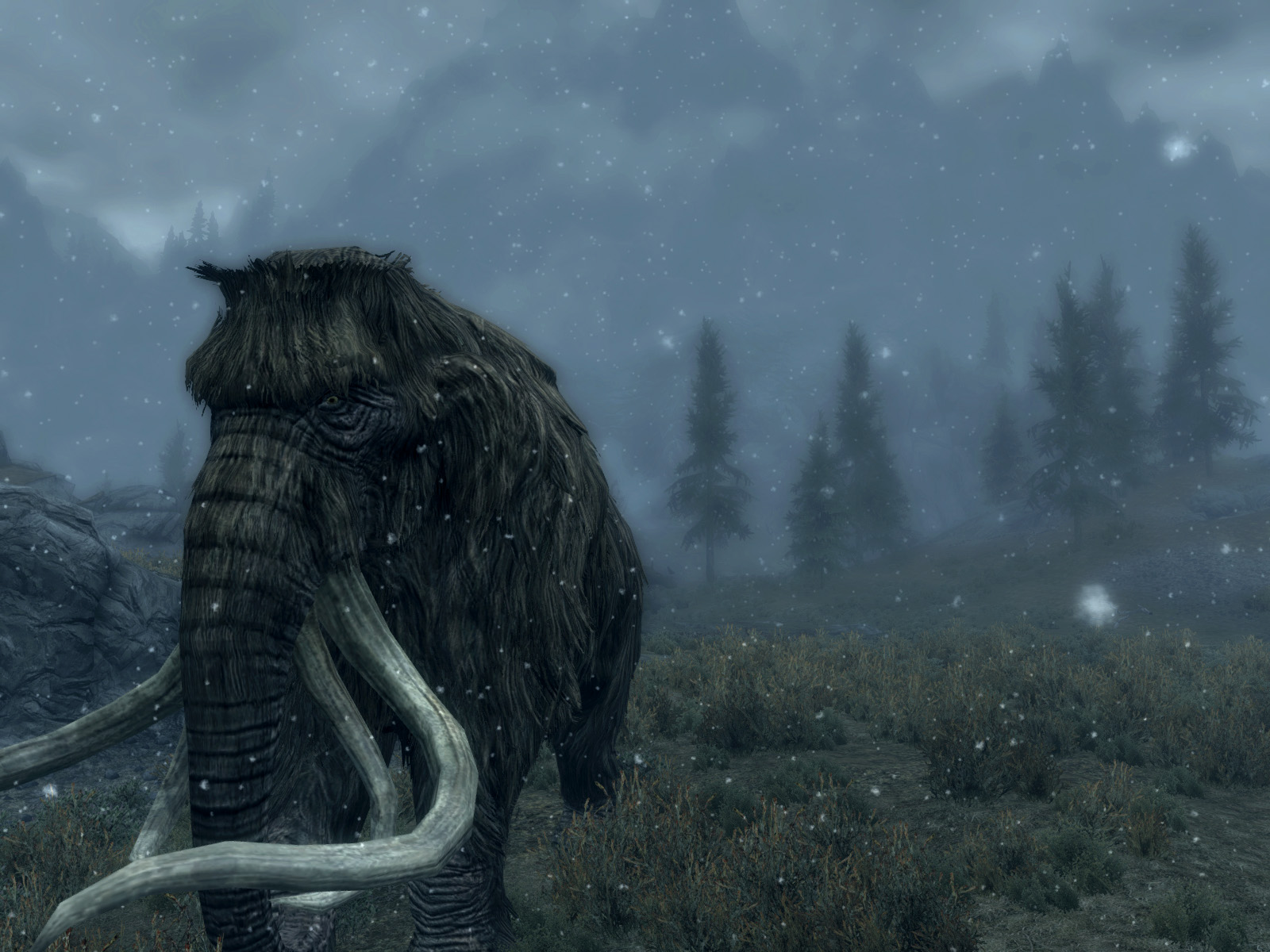 video game, the elder scrolls v: skyrim, beast, mammoth, skyrim, snow, the elder scrolls