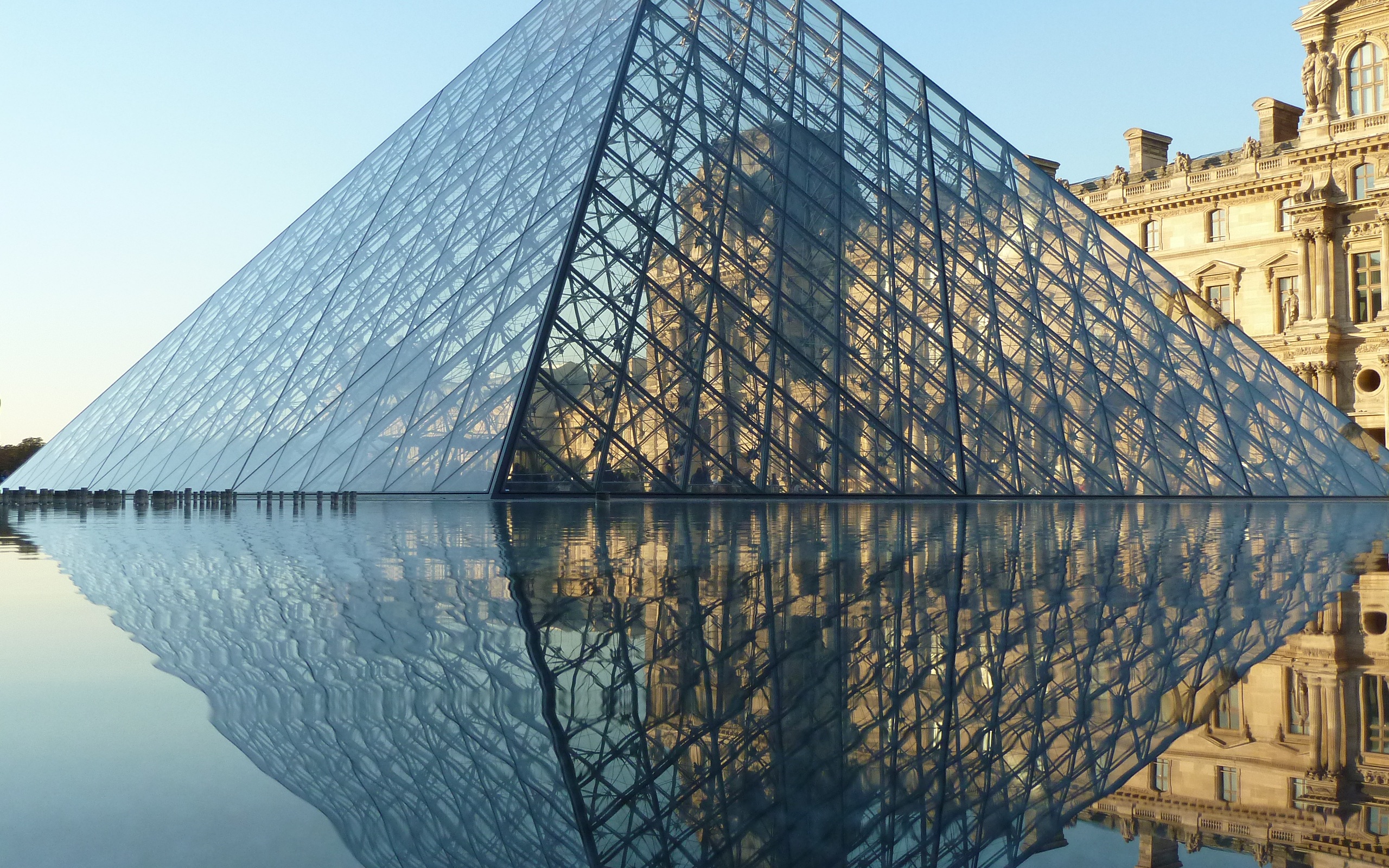 paris, reflection, man made, the louvre, fountain, france, museum, pyramid, water cellphone