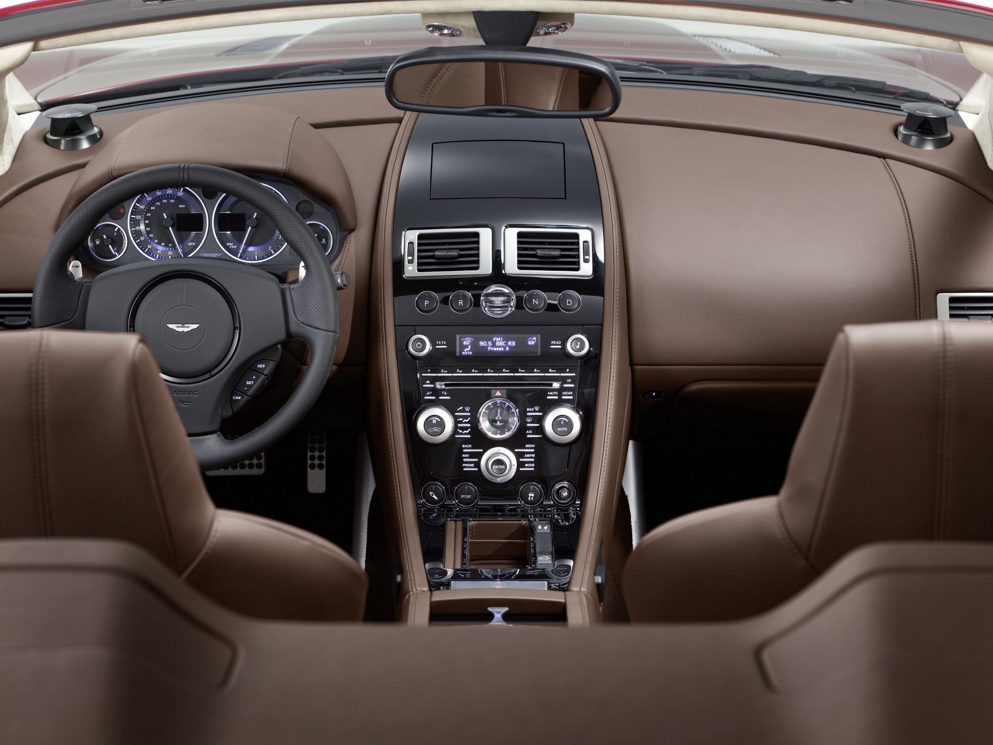 salon, interior, aston martin, cars, brown, dbs, steering wheel, rudder, speedometer, 2009