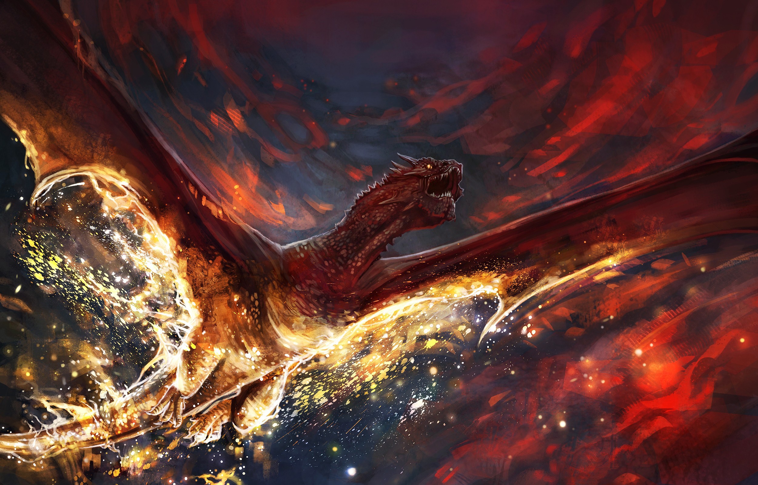 flight, fantasy, dragon QHD