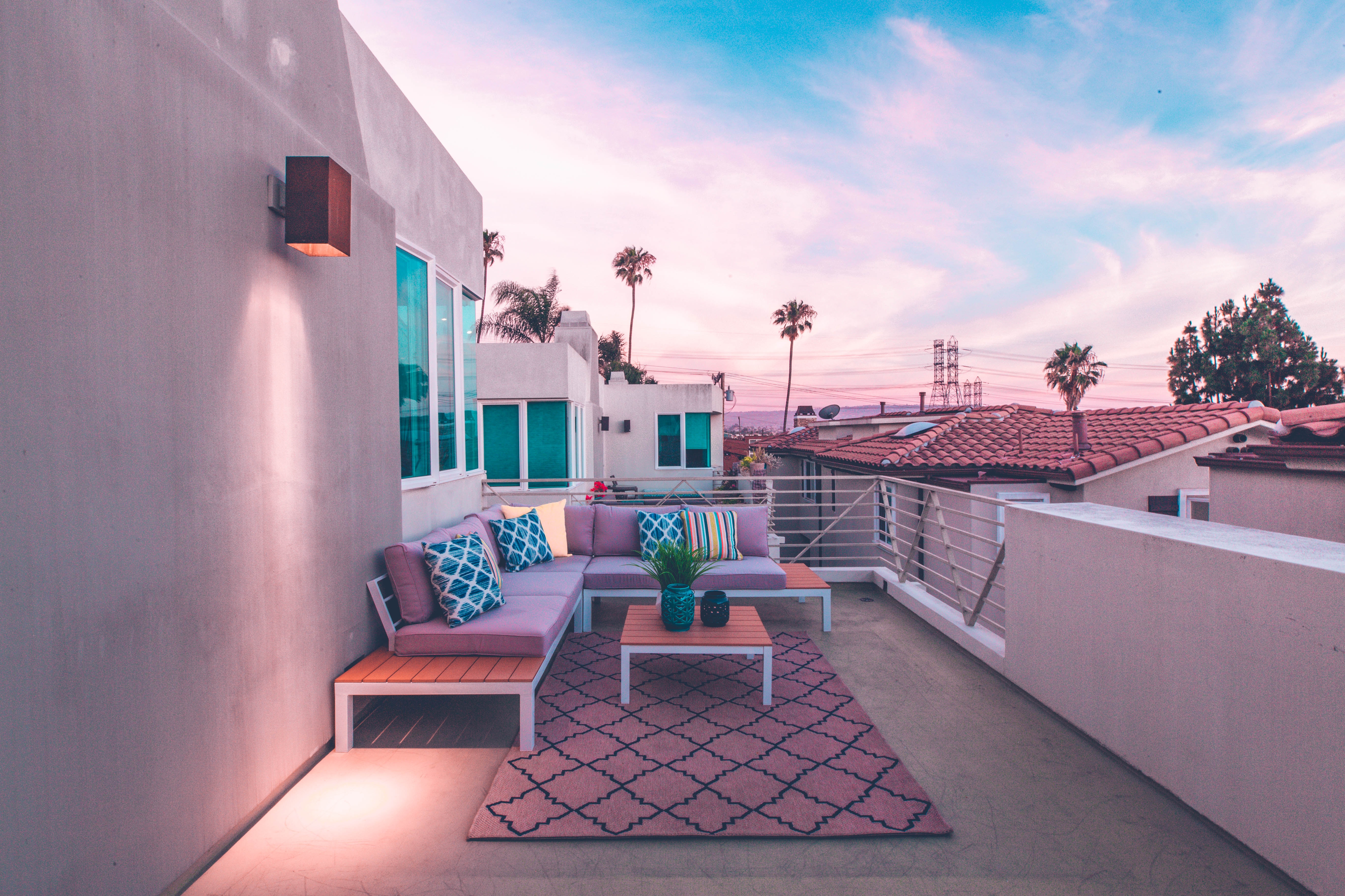 tropics, palms, comfort, balcony, miscellanea, miscellaneous, furniture, coziness, patio 1080p