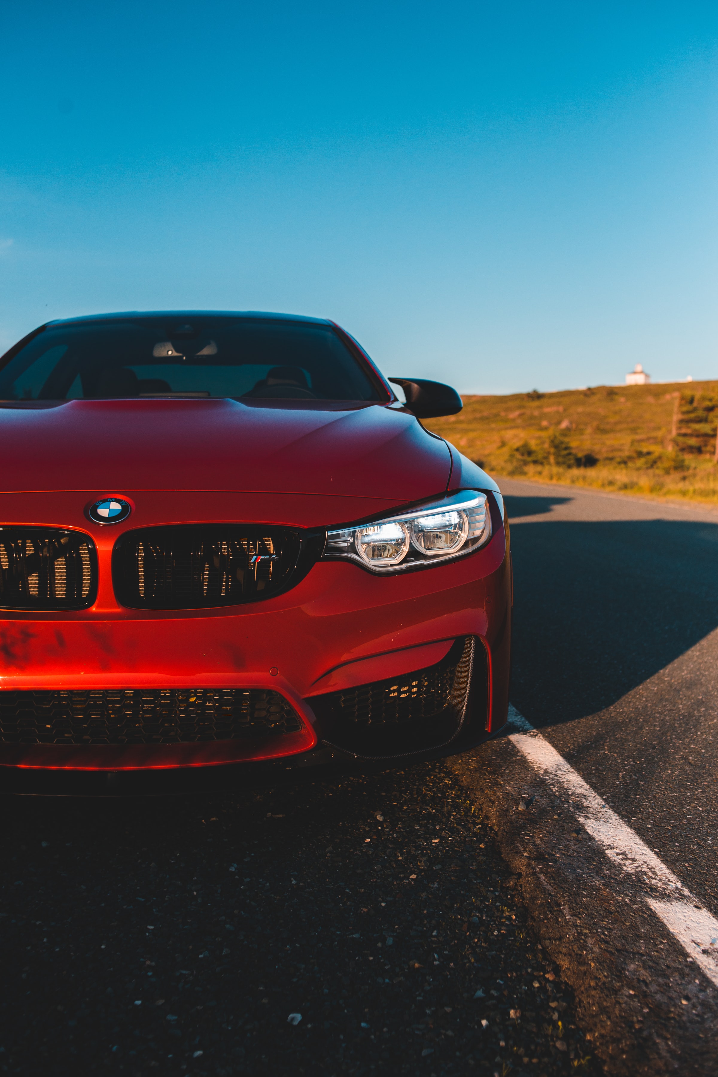 bmw, cars, red, car, front view, headlight, bmw m4