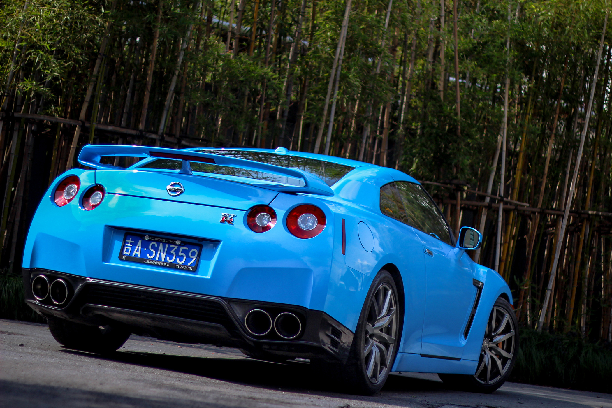 cars, back view, blue, nissan, rear view, bumper, gtr, r35 for android
