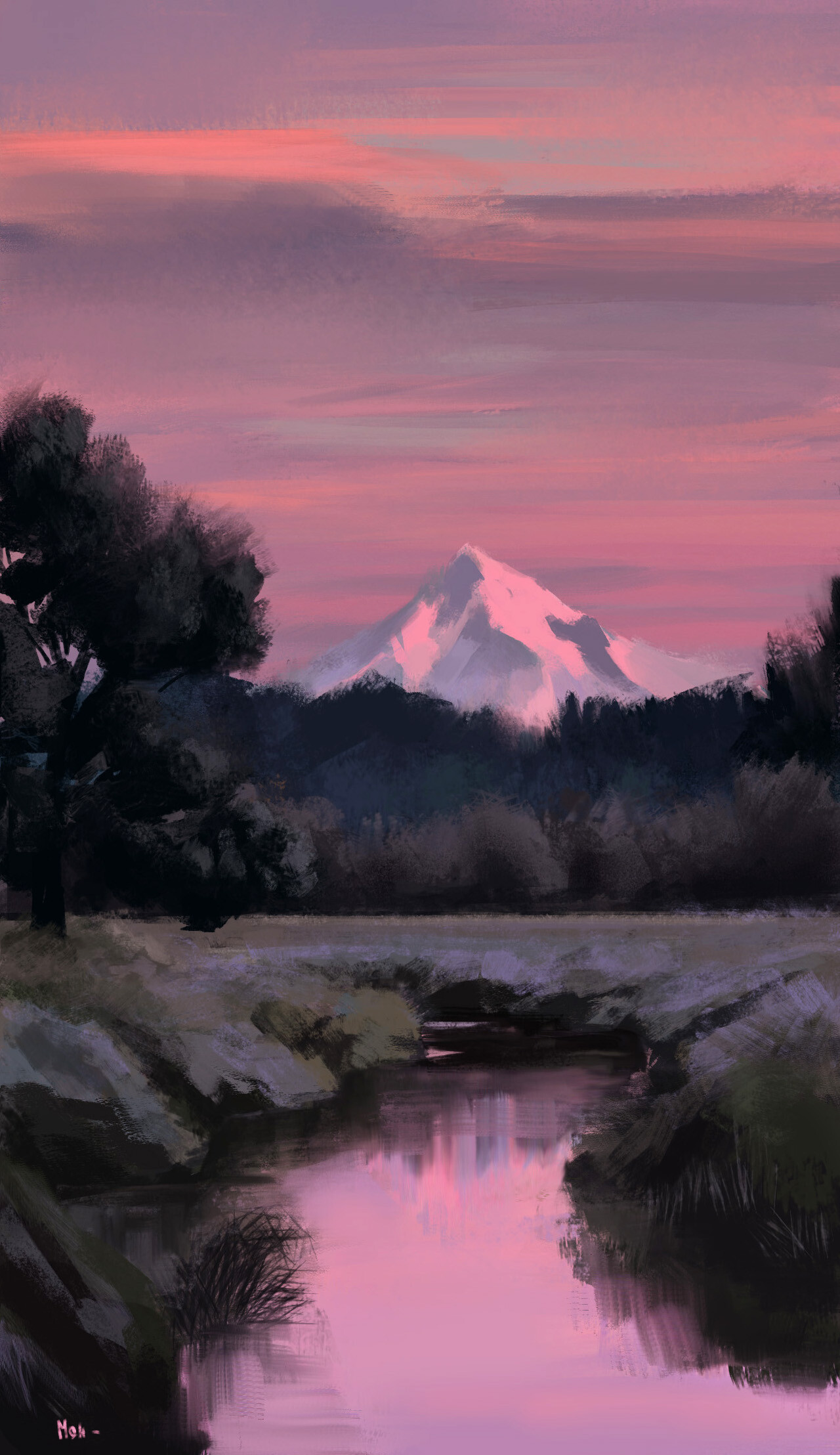 Paints landscape, mountains, art 8k Backgrounds