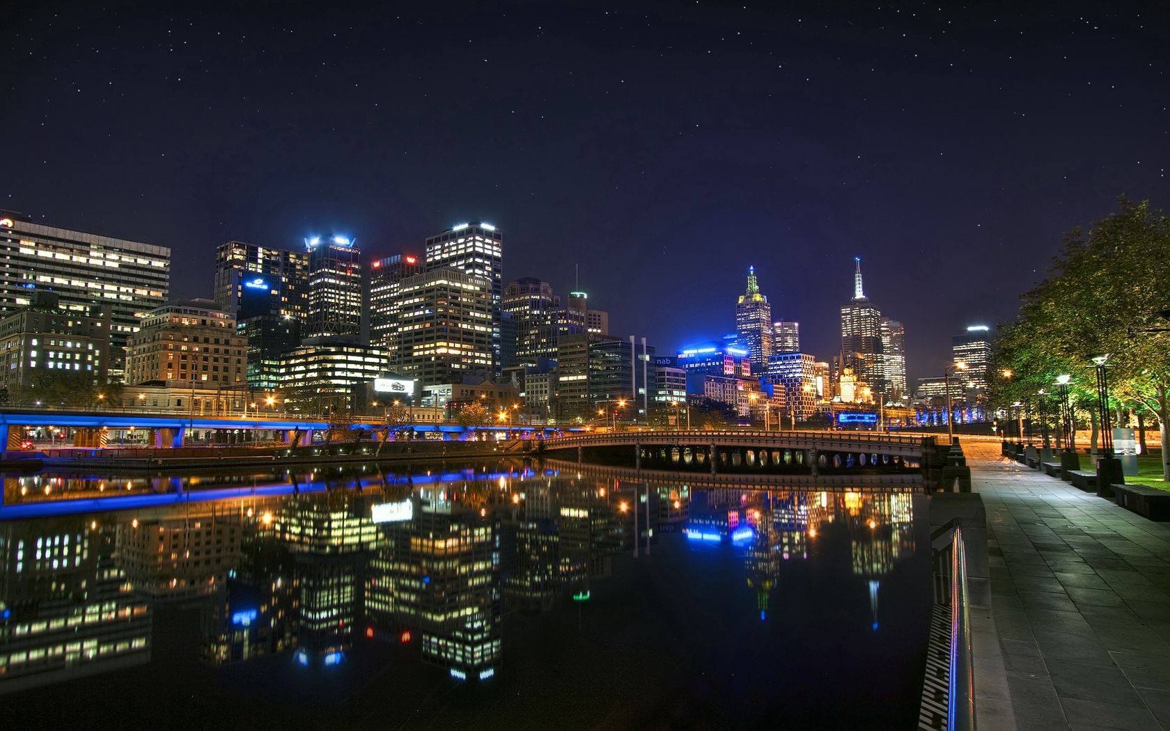 Laden Sie das Australien, Städte, Flüsse, Übernachtung, Reflexion, Brücke, Melbourne-Bild kostenlos auf Ihren PC-Desktop herunter