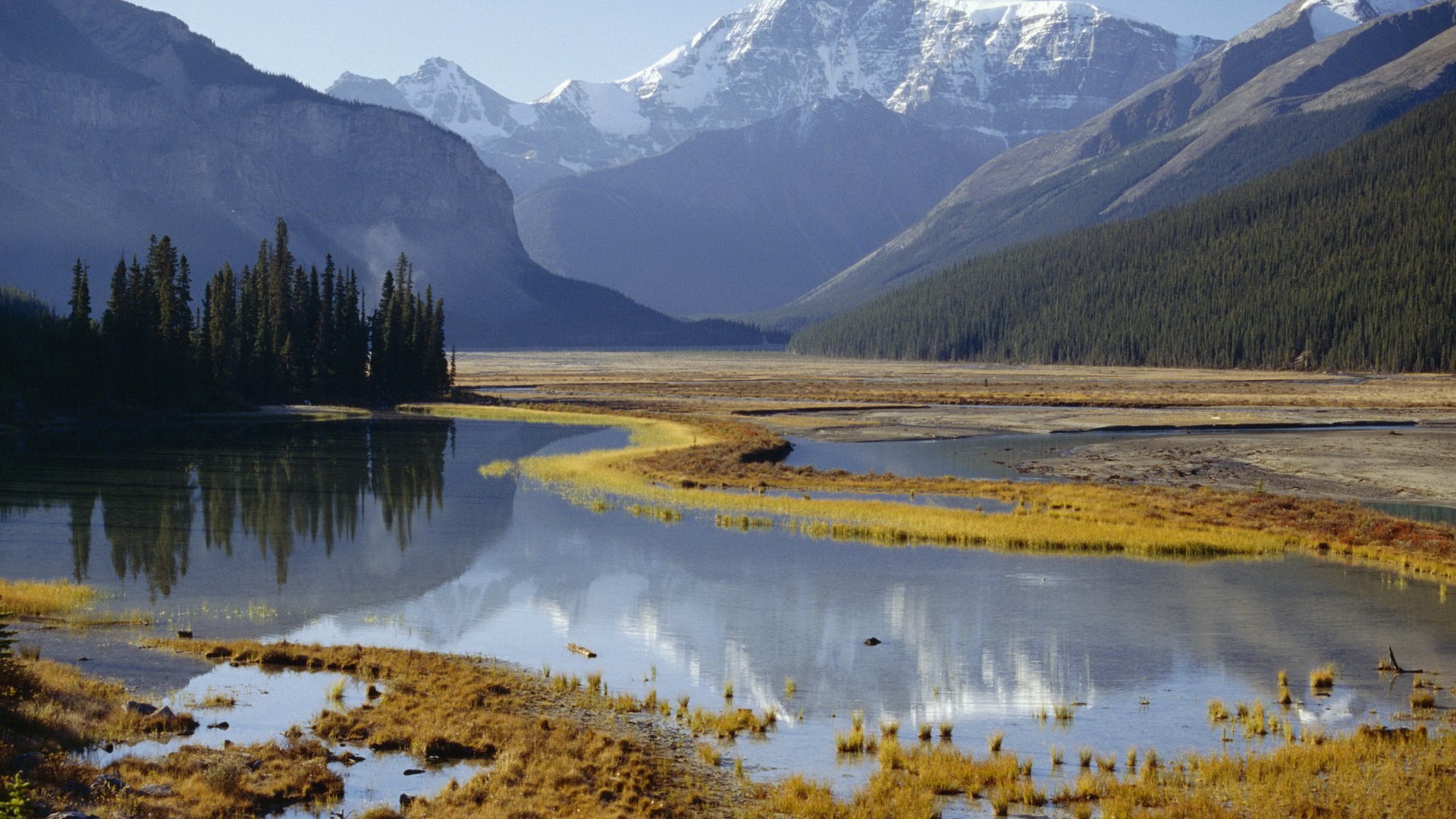 1451916 скачать обои земля/природа, гора, альберта, канада, национальный парк джаспер, маунт китченер, река - заставки и картинки бесплатно