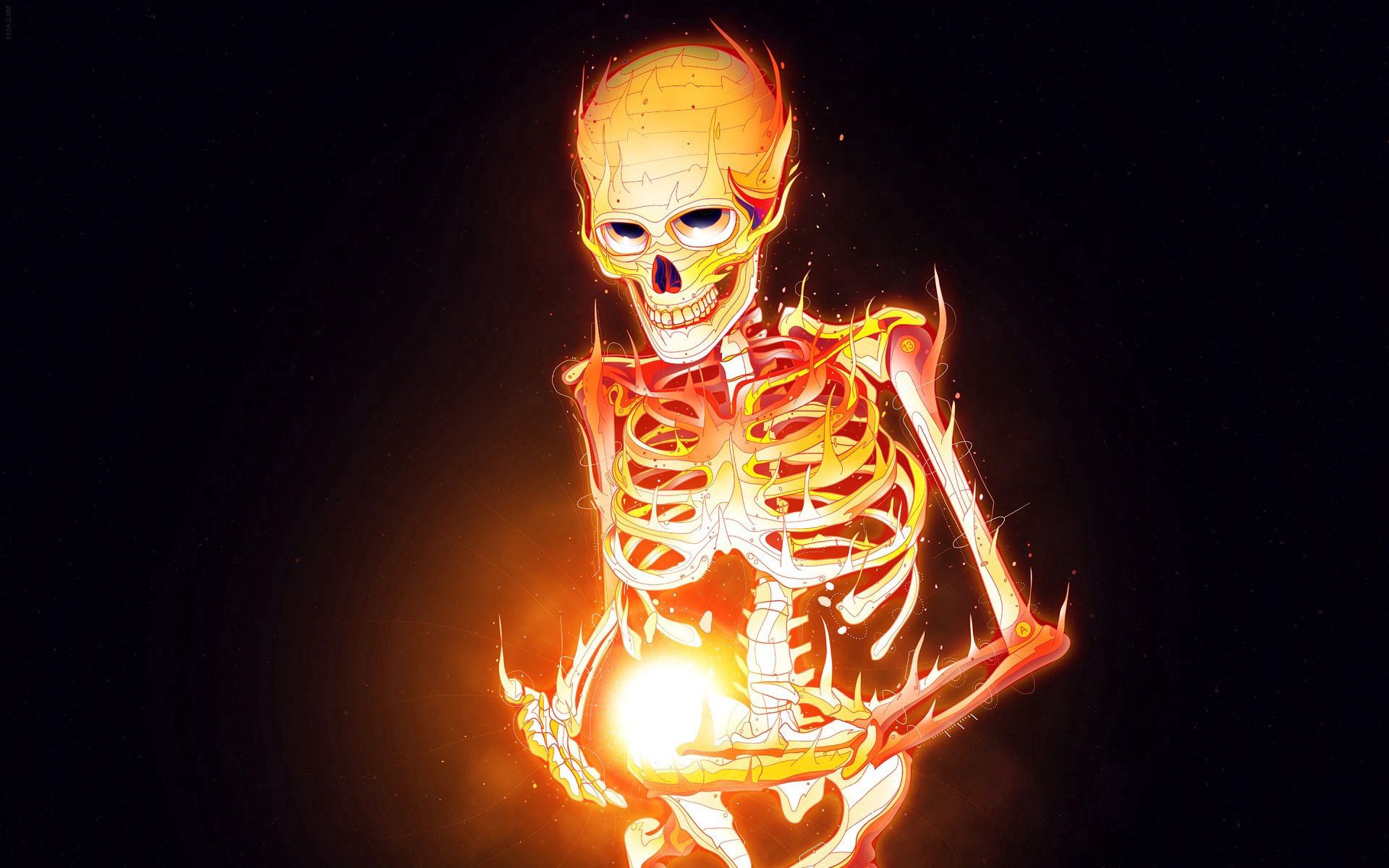 fire, art, dice, skeleton, bones 4K