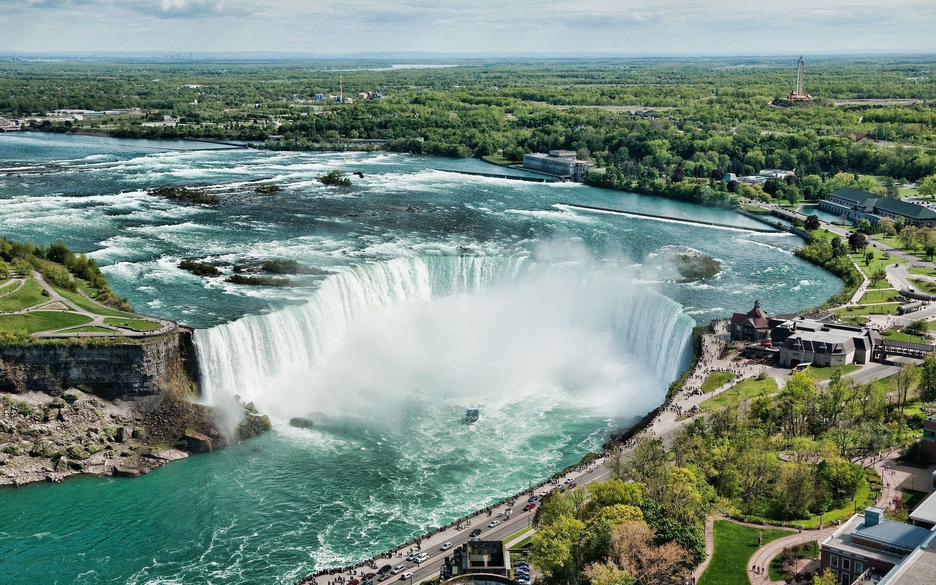 73227 download wallpaper nature, waterfall, road, view, steam, from above, above, niagara screensavers and pictures for free