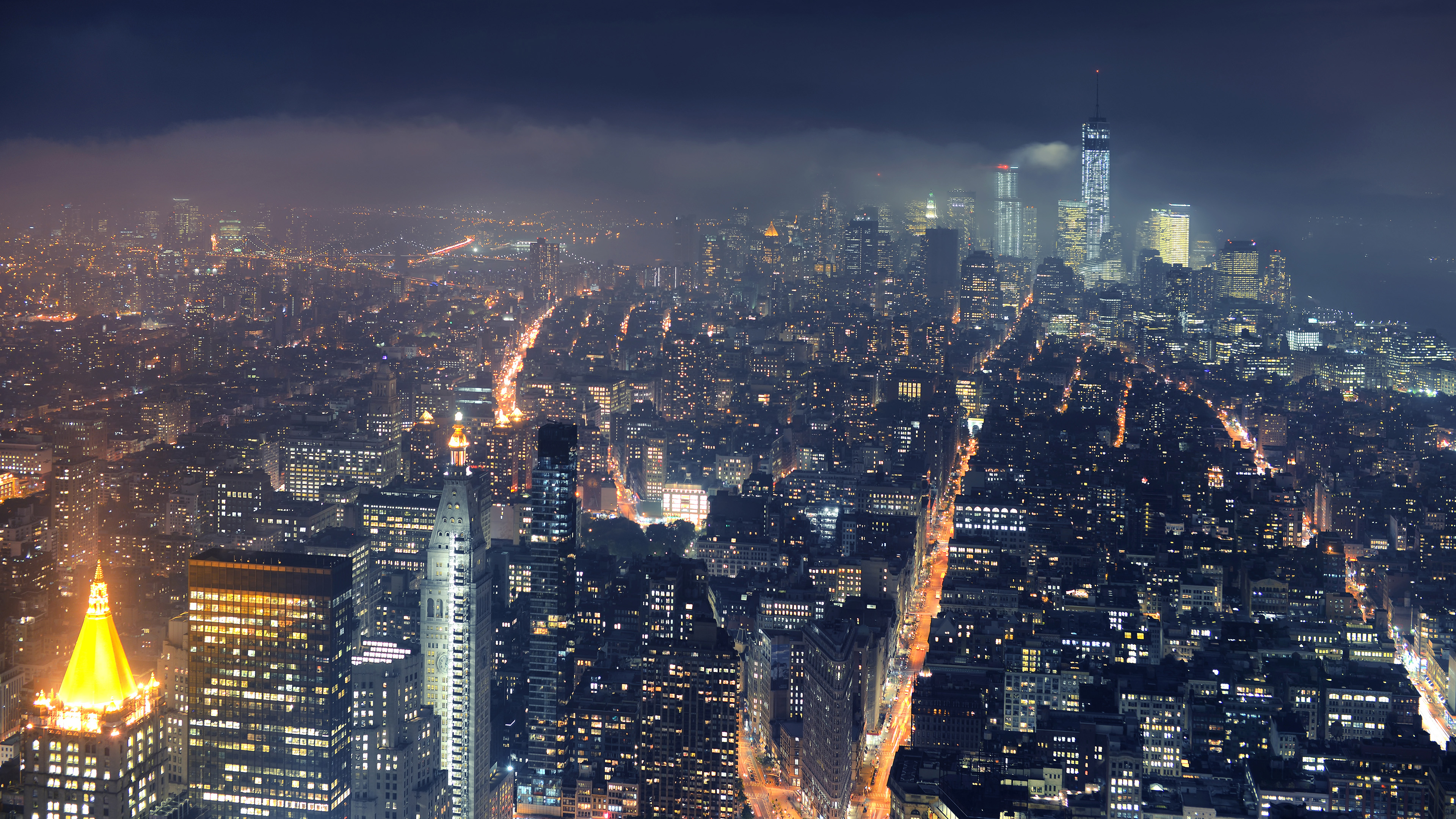 Скачать картинку Нью Йорк, Манхэттен, Сша, Города, Сделано Человеком, Ночь, Город в телефон бесплатно.