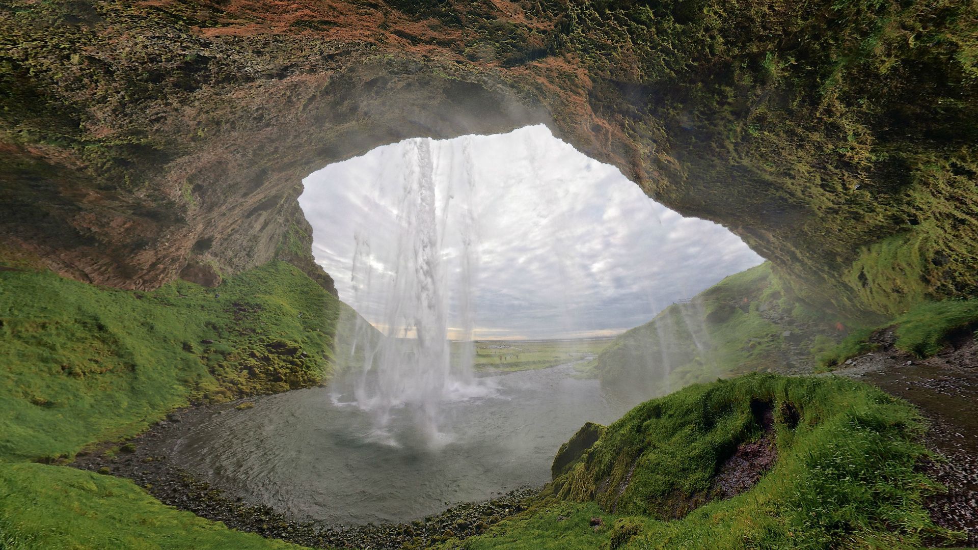 Laden Sie das Natur, Wasserfall, Moss, Moos, Höhle, Island-Bild kostenlos auf Ihren PC-Desktop herunter