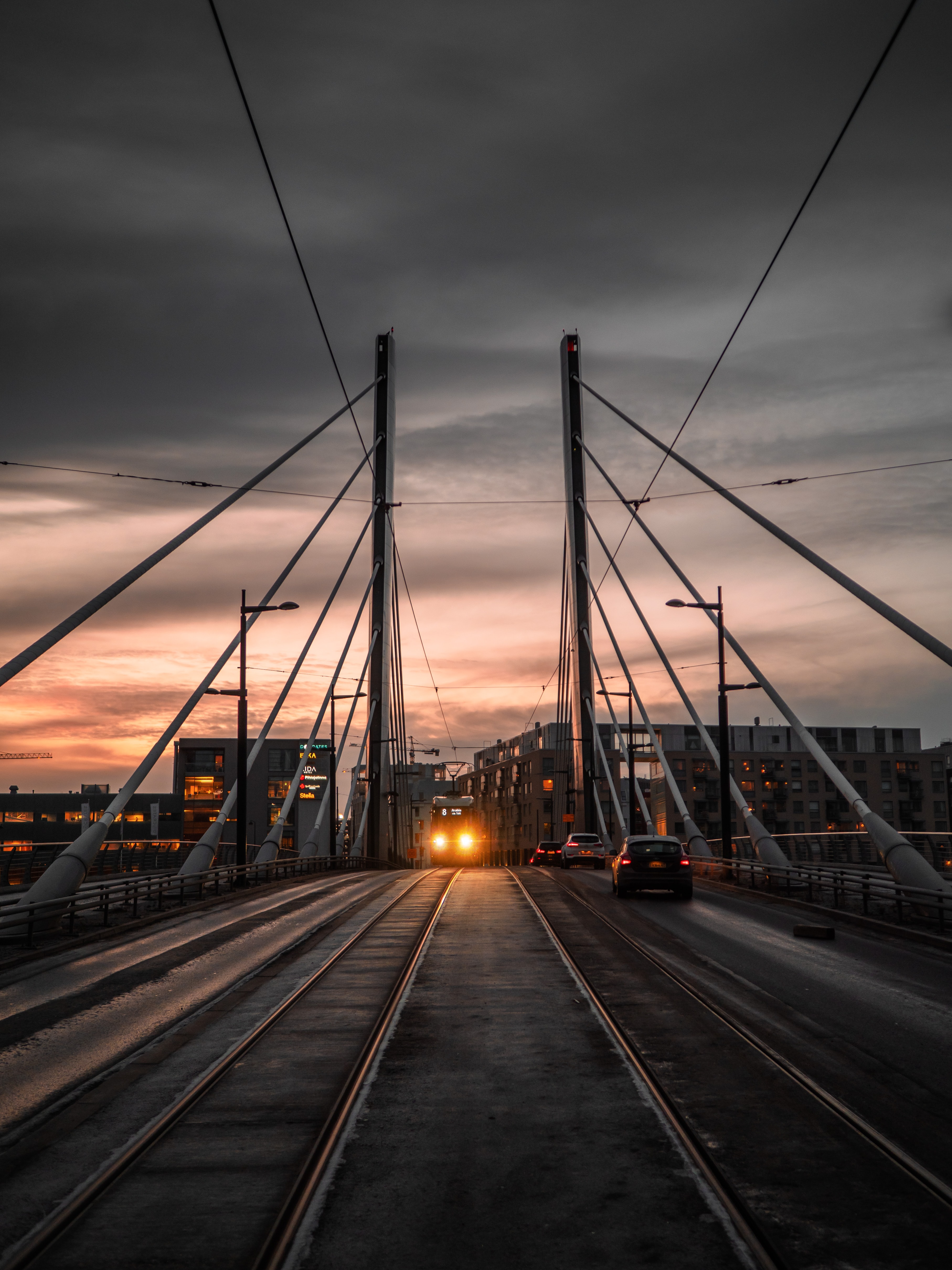 transport, cities, auto, city, bridge, evening for android