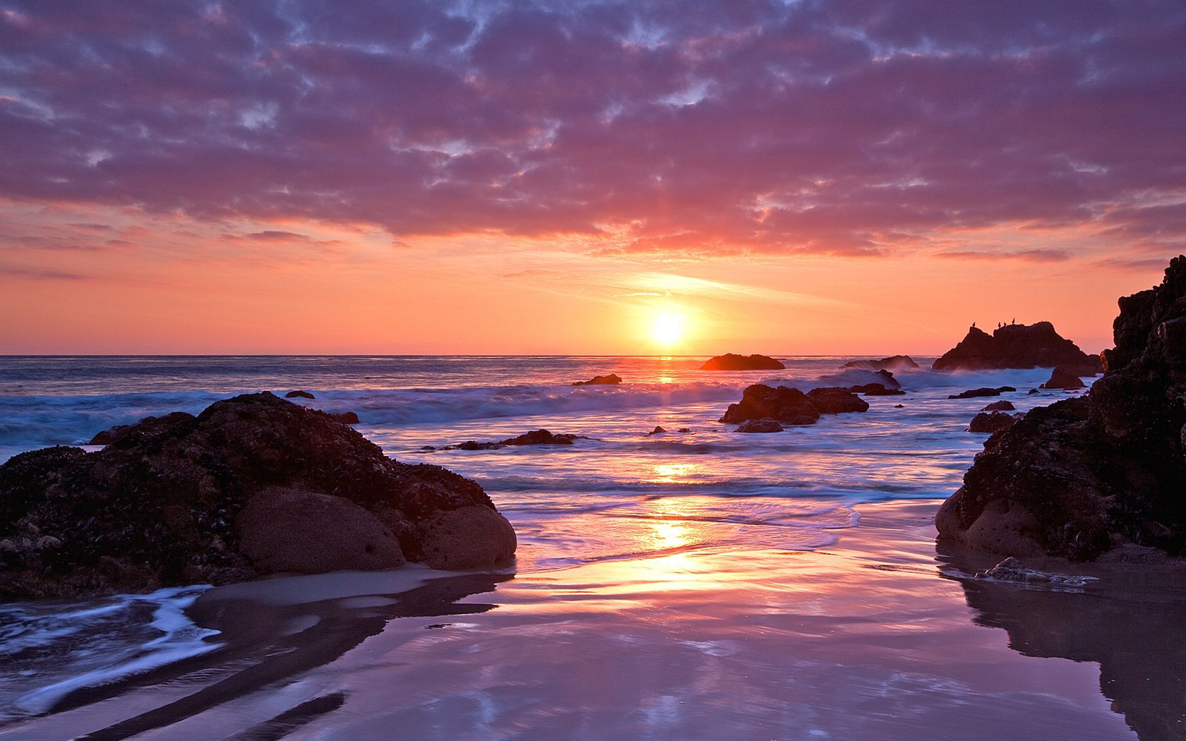 136916 download wallpaper nature, sunset, stones, sea, sun, horizon, shore, bank, romance screensavers and pictures for free