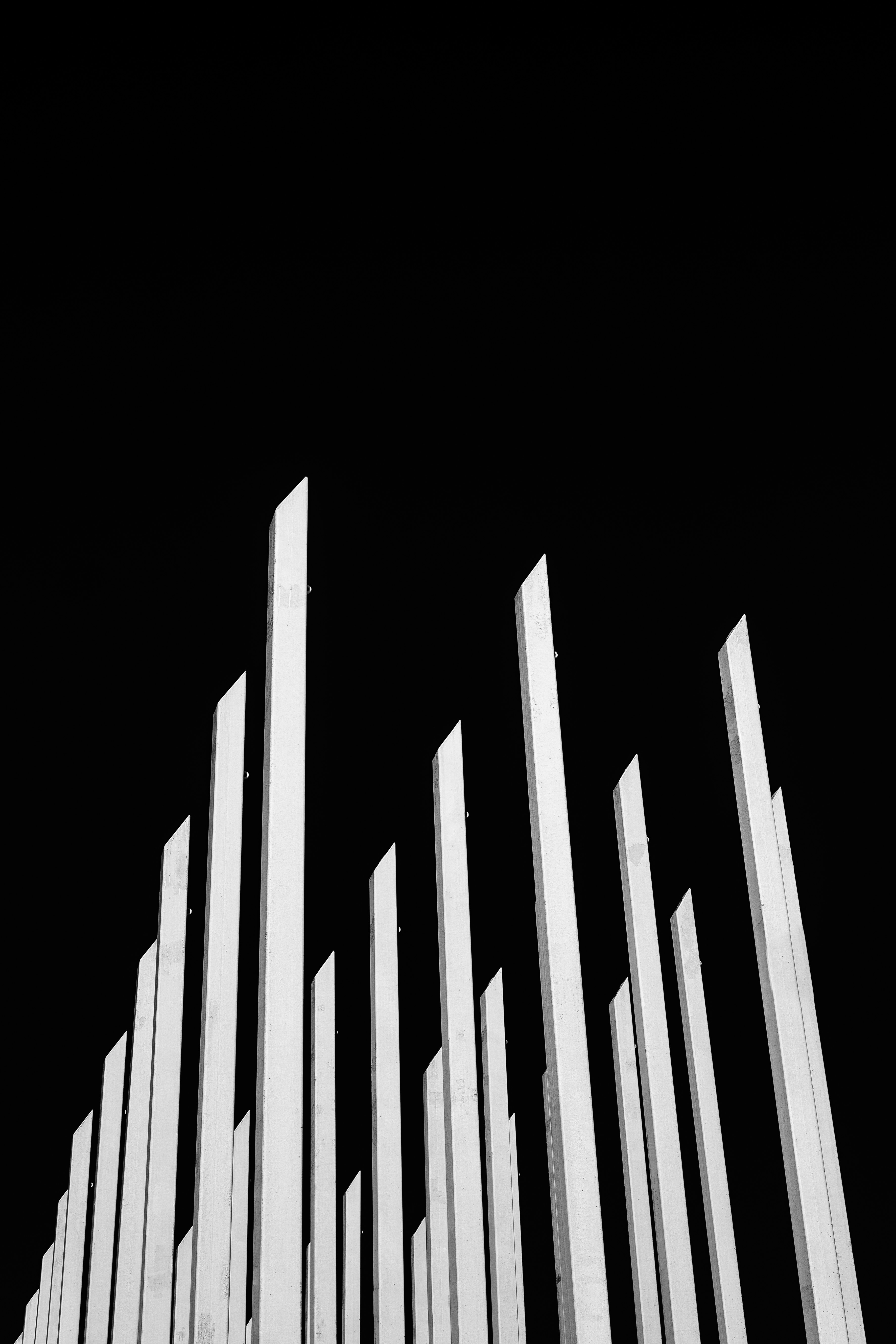 streaks, black, bw, chb, stripes, pillars, posts