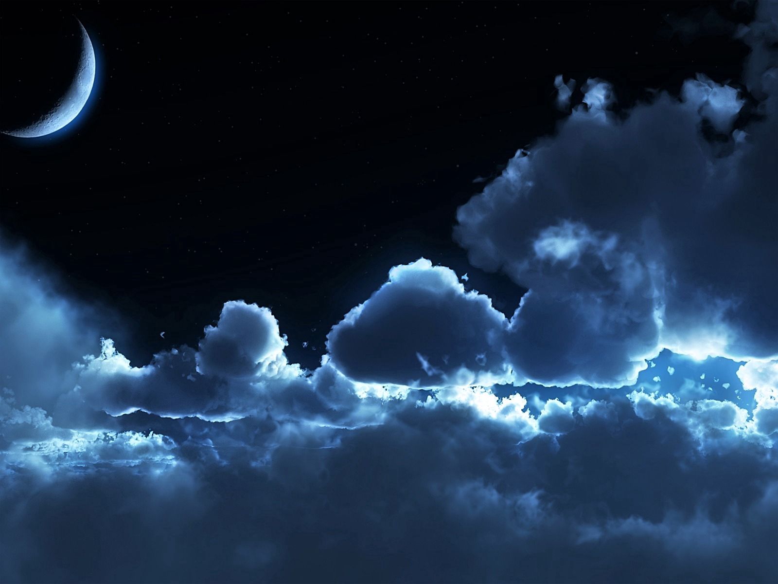nature, sky, stars, night, clouds, moon, calmness, air, tranquillity High Definition image