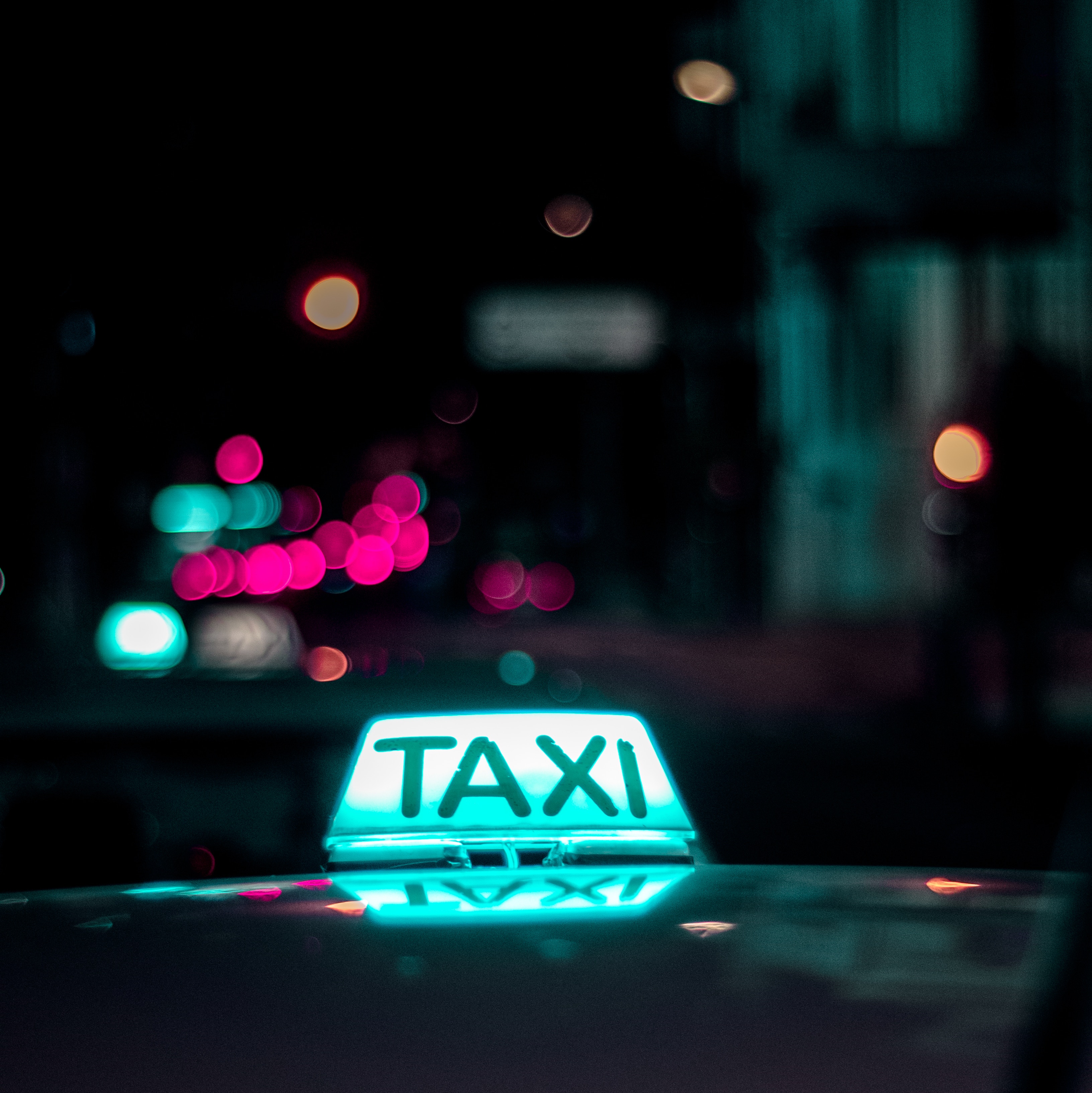 taxi, words, glare, shine, light, inscription 5K