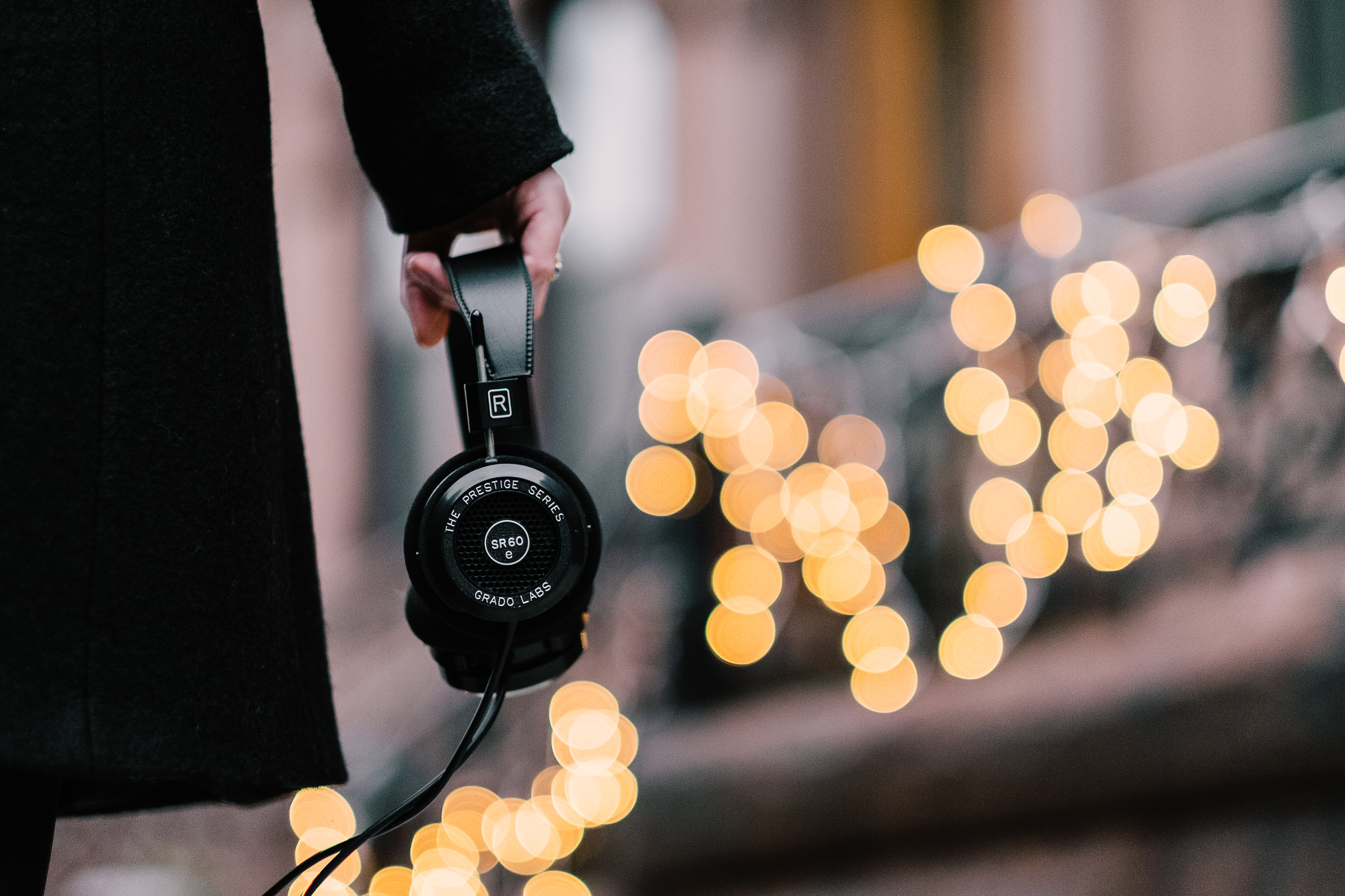 headphones, music, hand, glare, coat