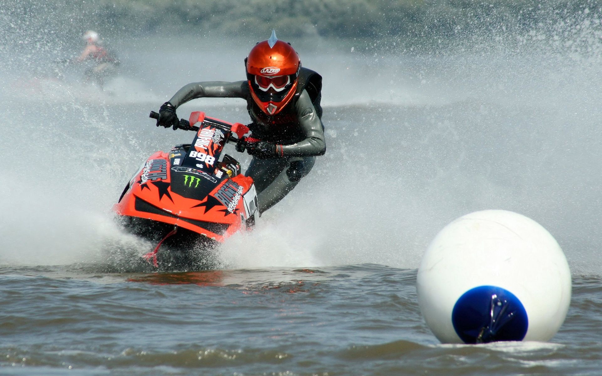 107178 download wallpaper sports, sea, helmet, extreme, costume, buoy, jetski, water bike screensavers and pictures for free