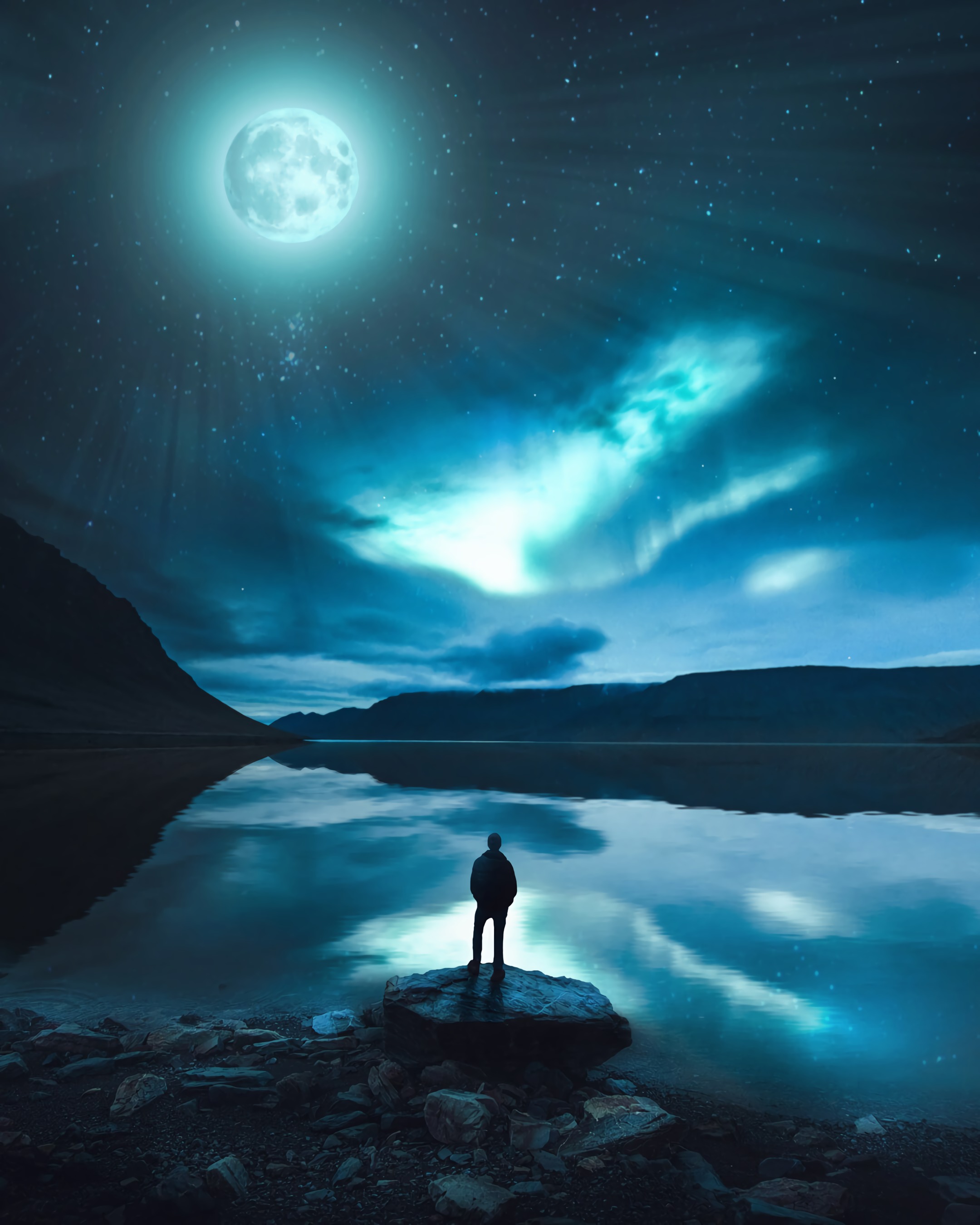 moonlight, lake, loneliness, night Vertical Wallpapers