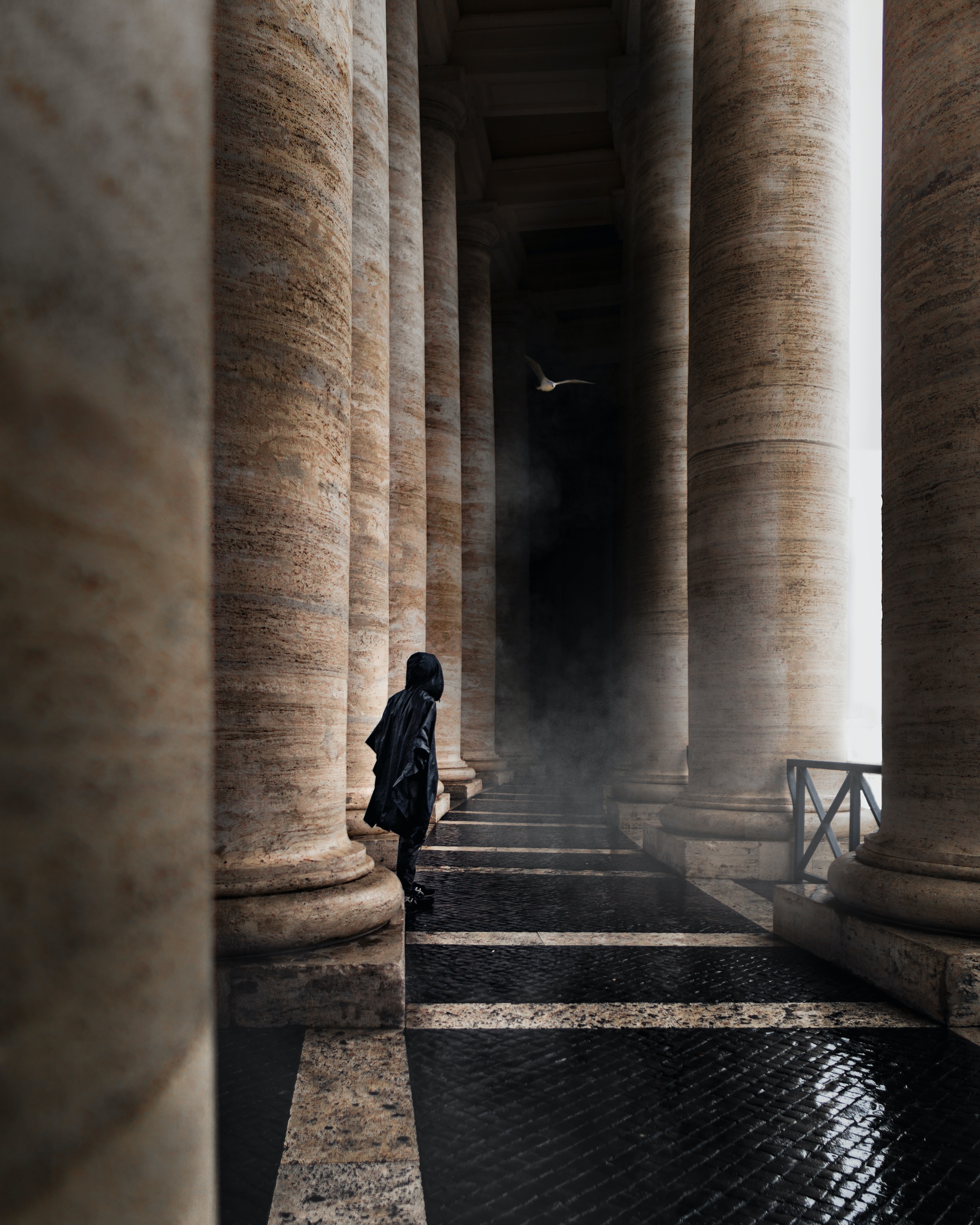columns, person, human, loneliness Smoke HD Android Wallpapers