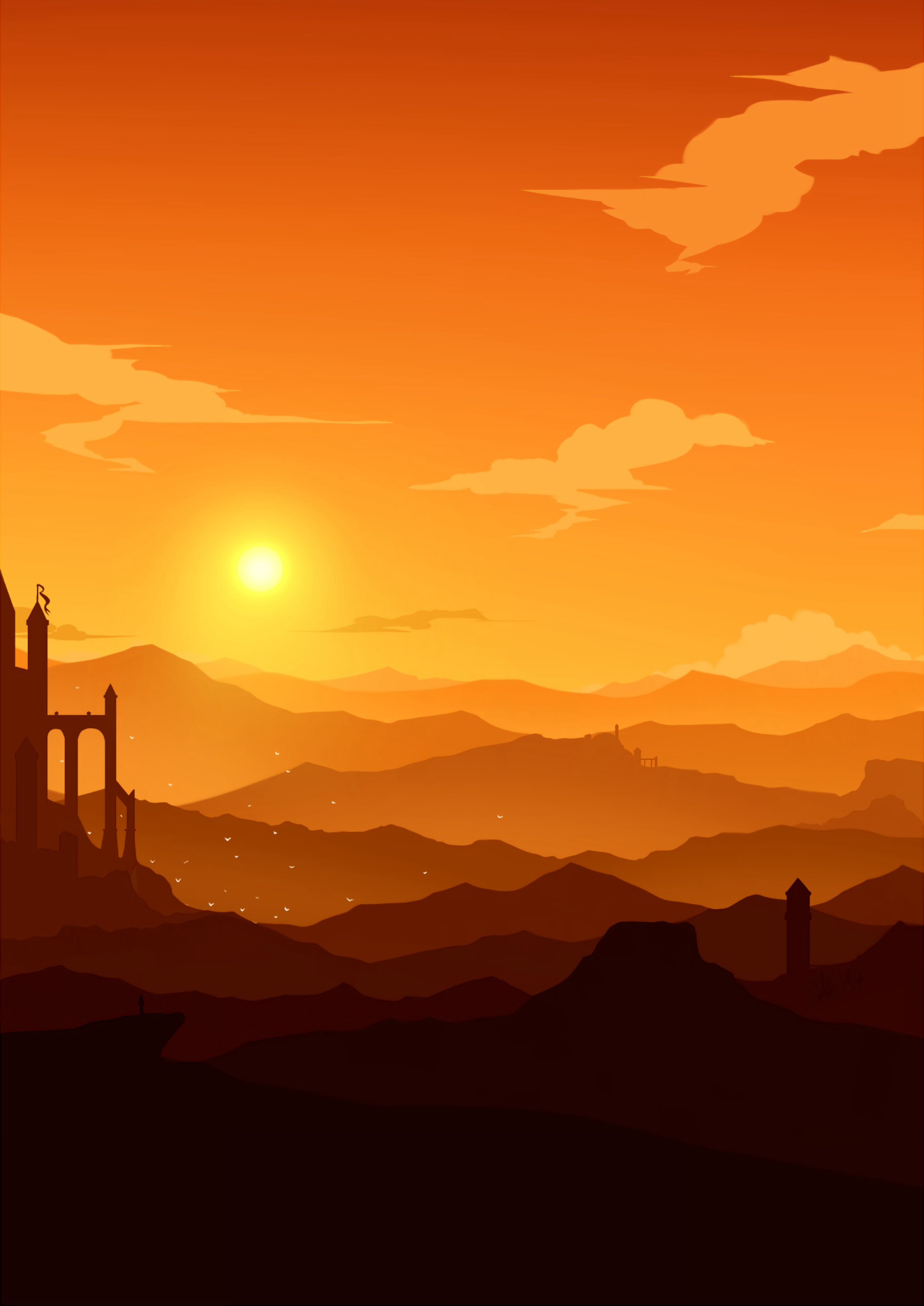 hills, vector, sunset, mountains for android