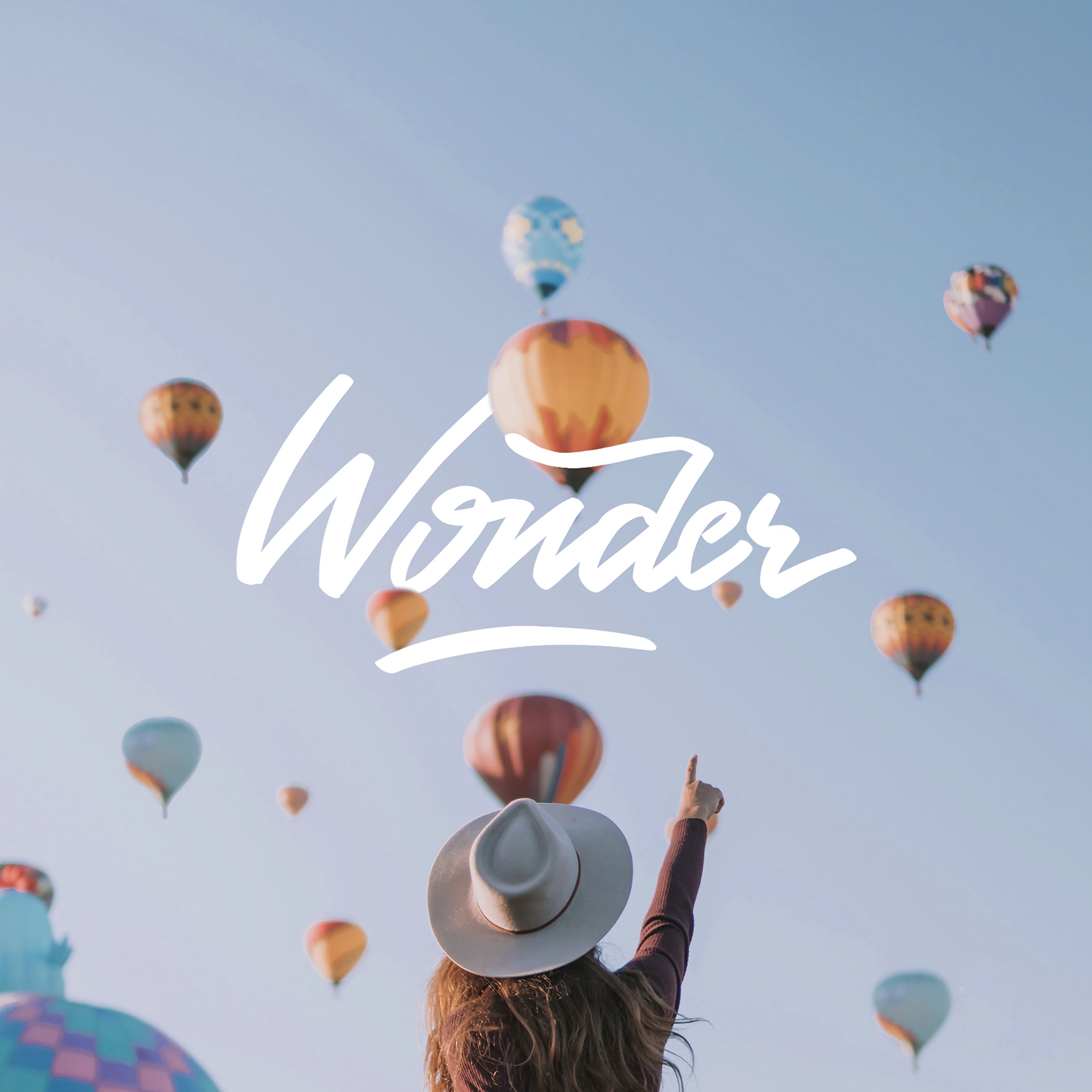 114124 download wallpaper words, sky, balloons, girl, inscription, hat, surprise, astonishment screensavers and pictures for free