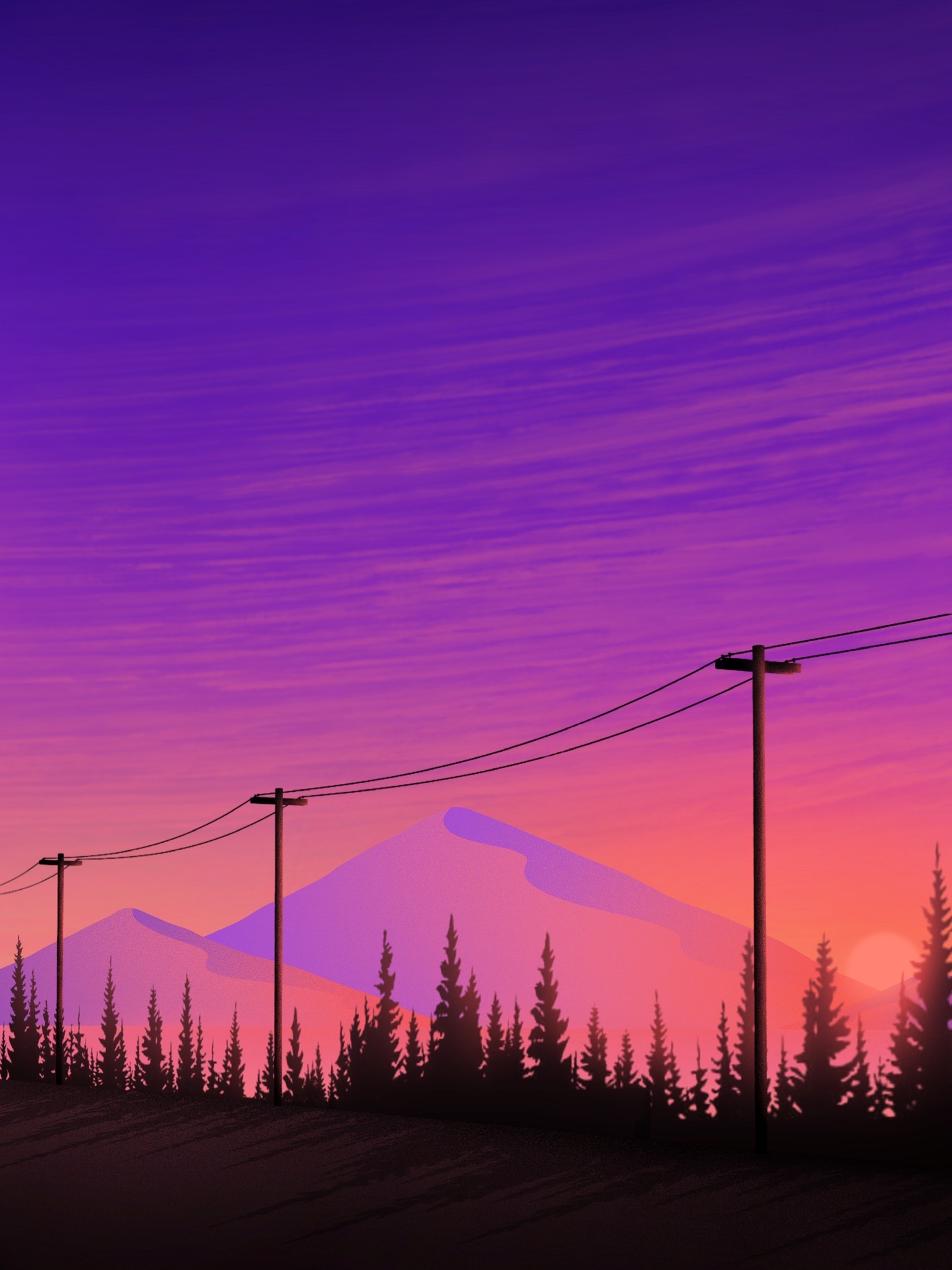art, mountains, violet, purple, wires, wire Free Stock Photo