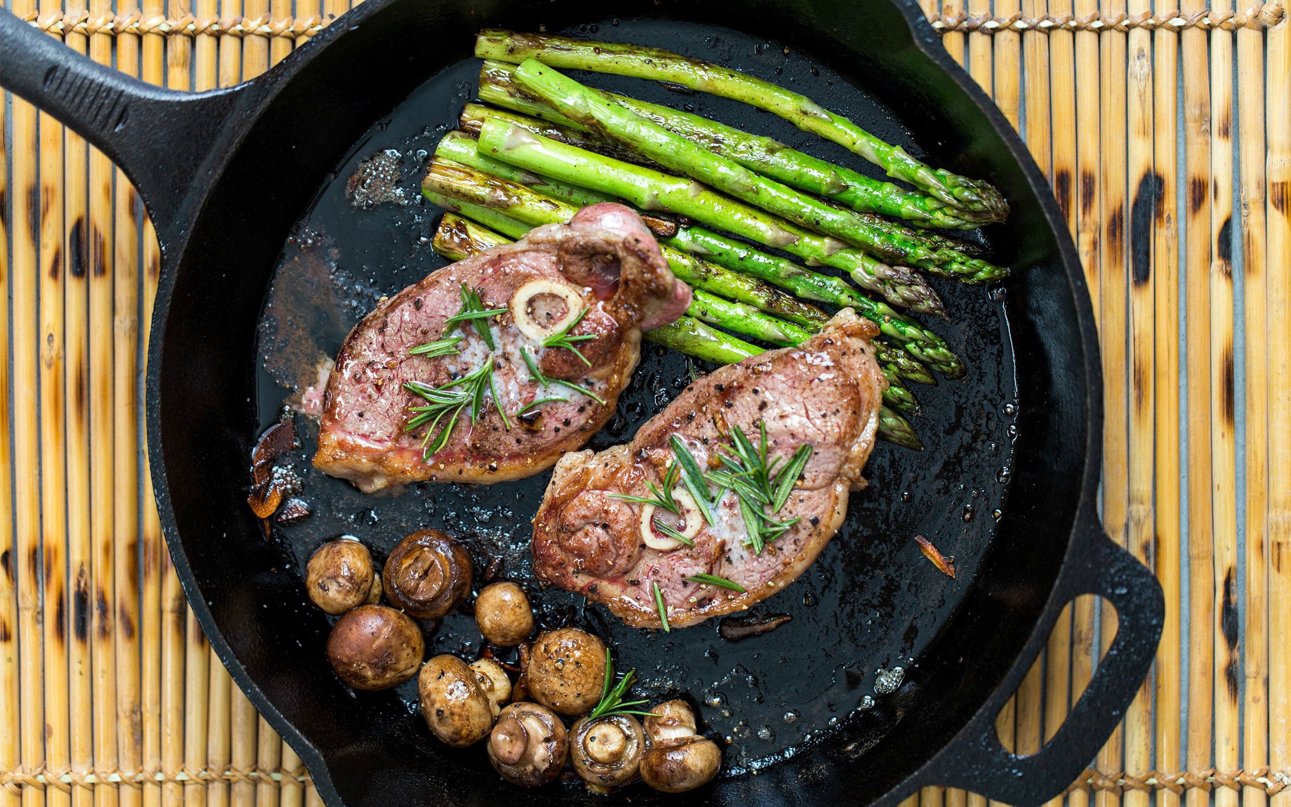 steak, pan, food, asparagus Mashrooms Cellphone FHD pic
