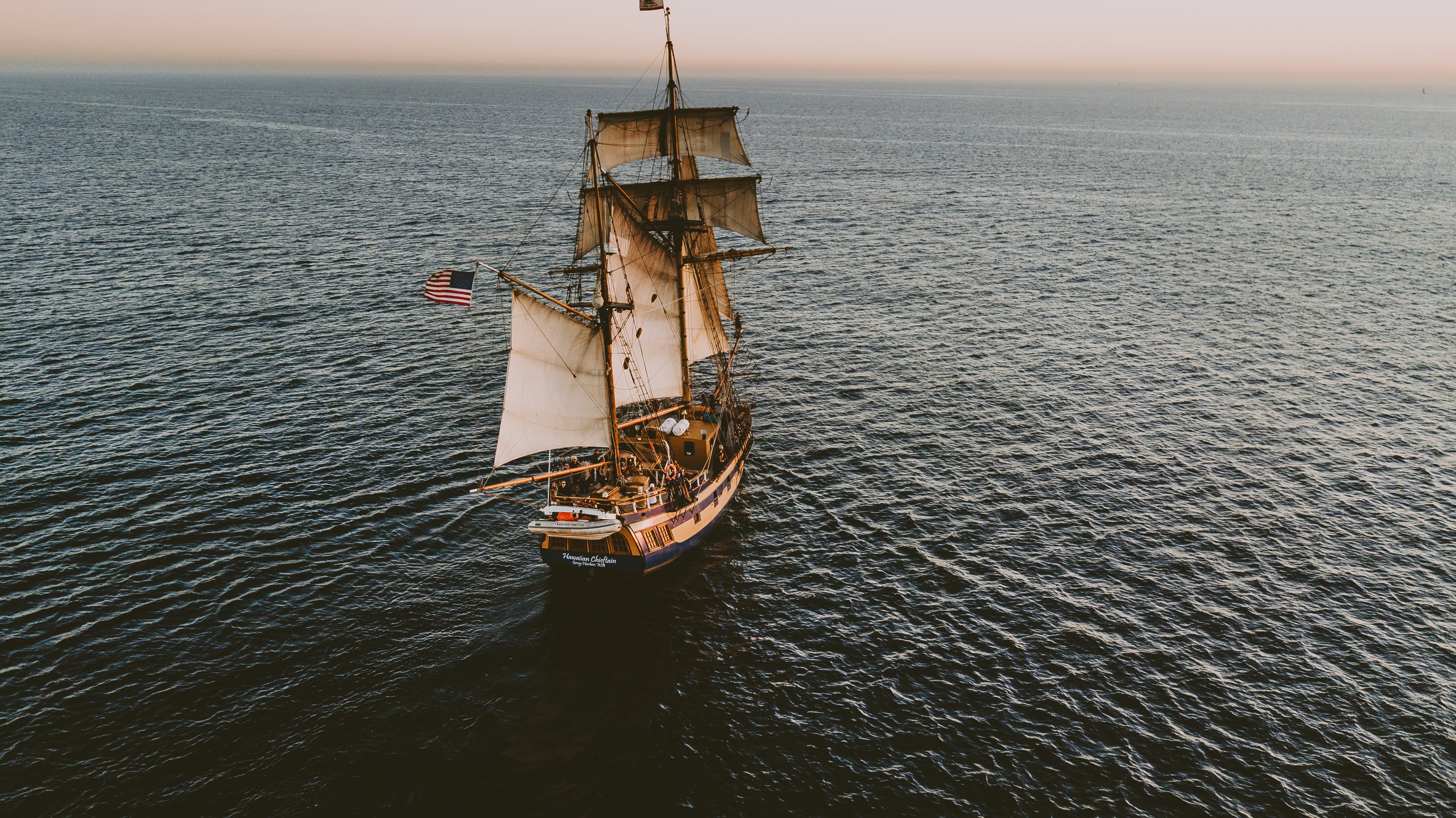 ocean, ship, sails, nature Panoramic Wallpapers
