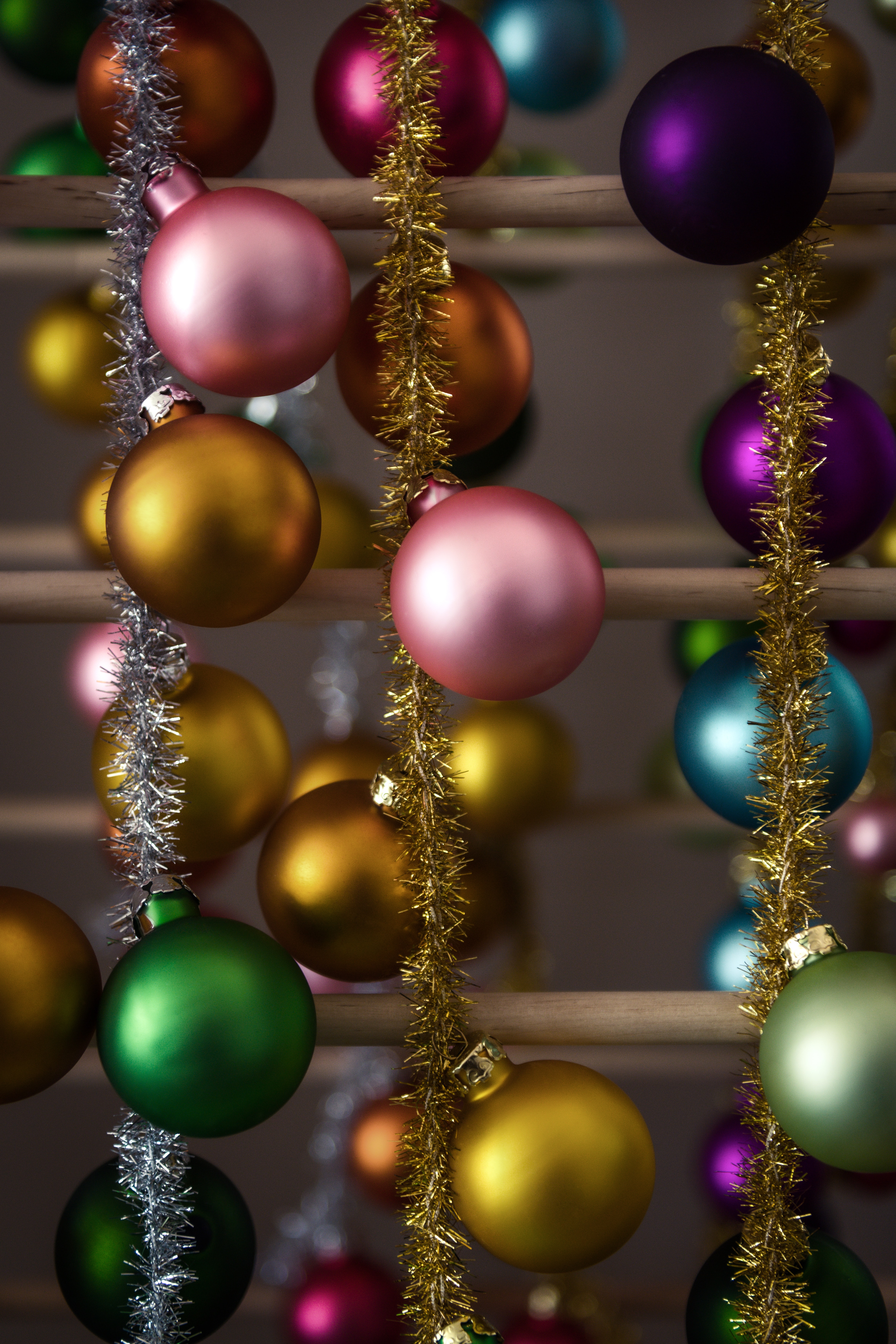51776 download wallpaper holidays, new year, decorations, multicolored, motley, christmas, tinsel, balls screensavers and pictures for free