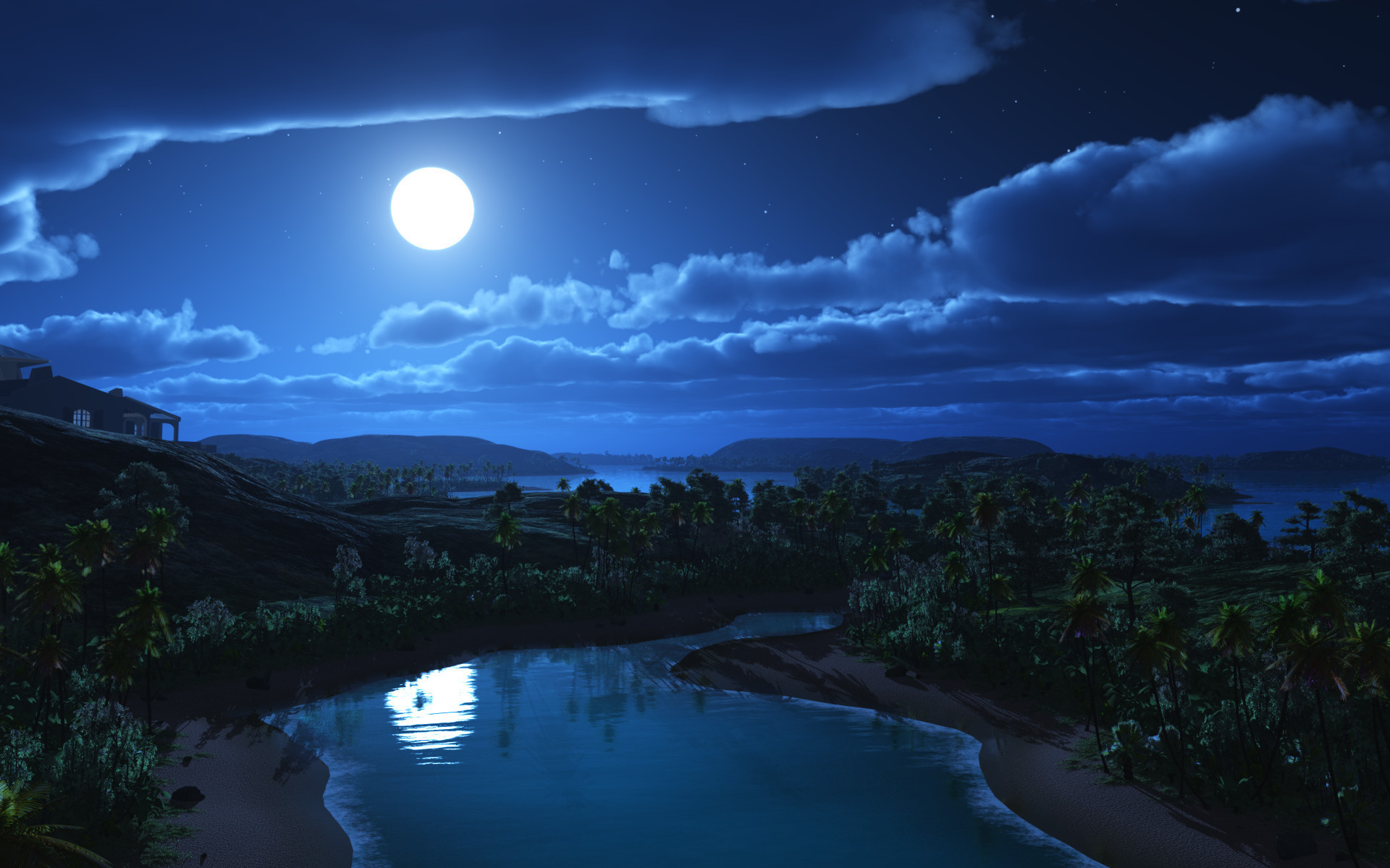 artistic, landscape, night, moon Free HD pic