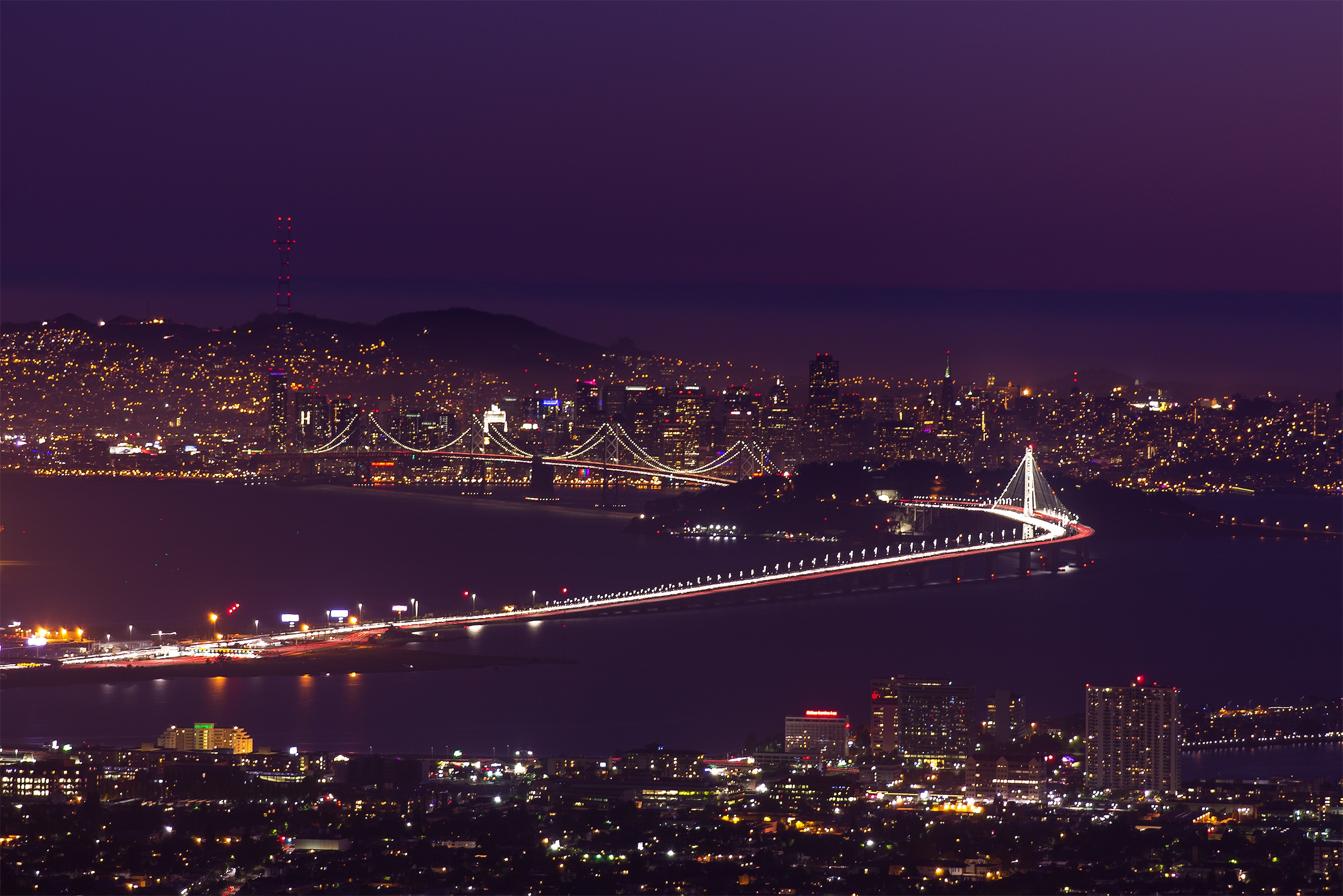 San Francisco night city, skyscrapers, cities, bridge 4k Wallpaper