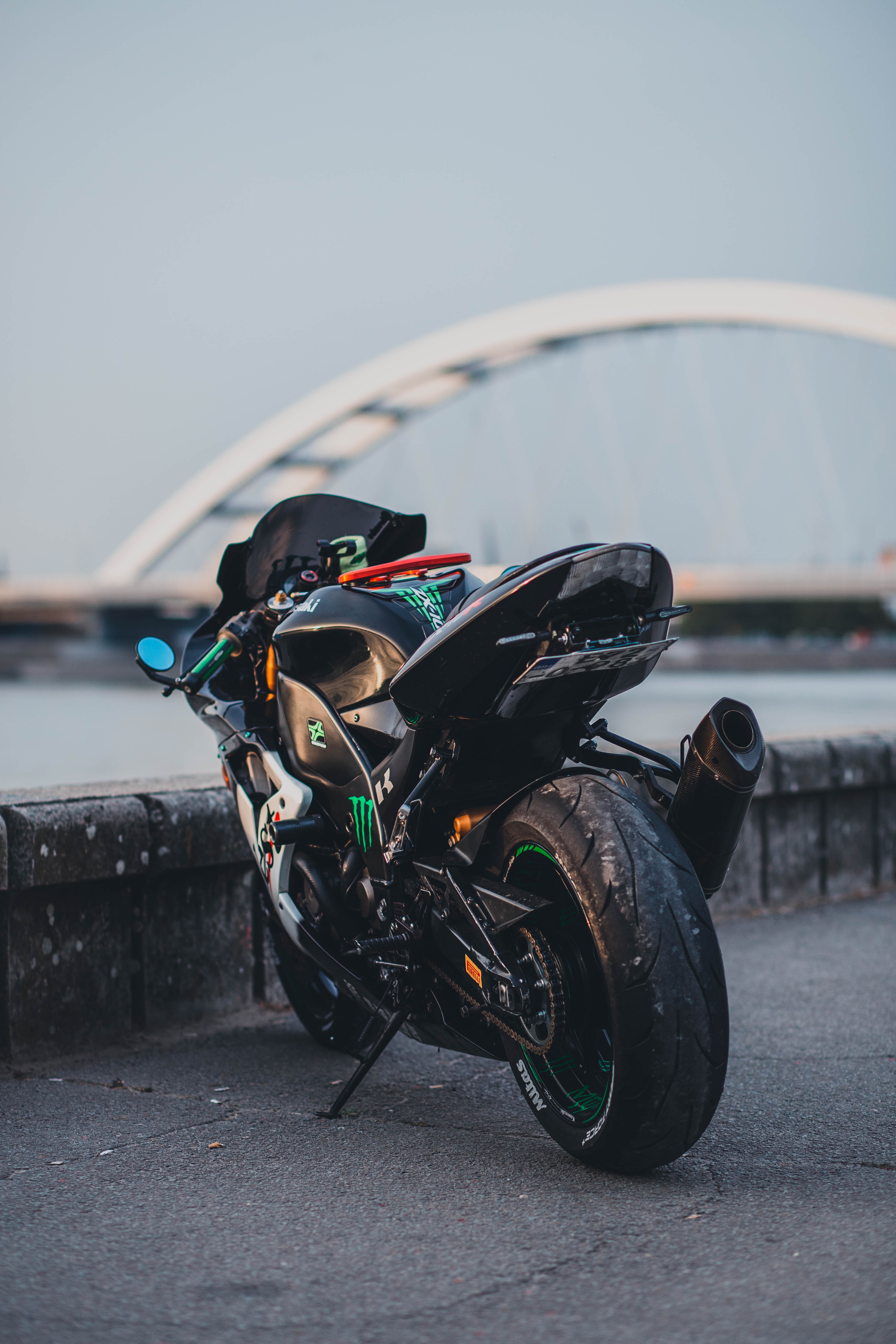 rear view, motorcycles, kawasaki, motorcycle Lock Screen Images