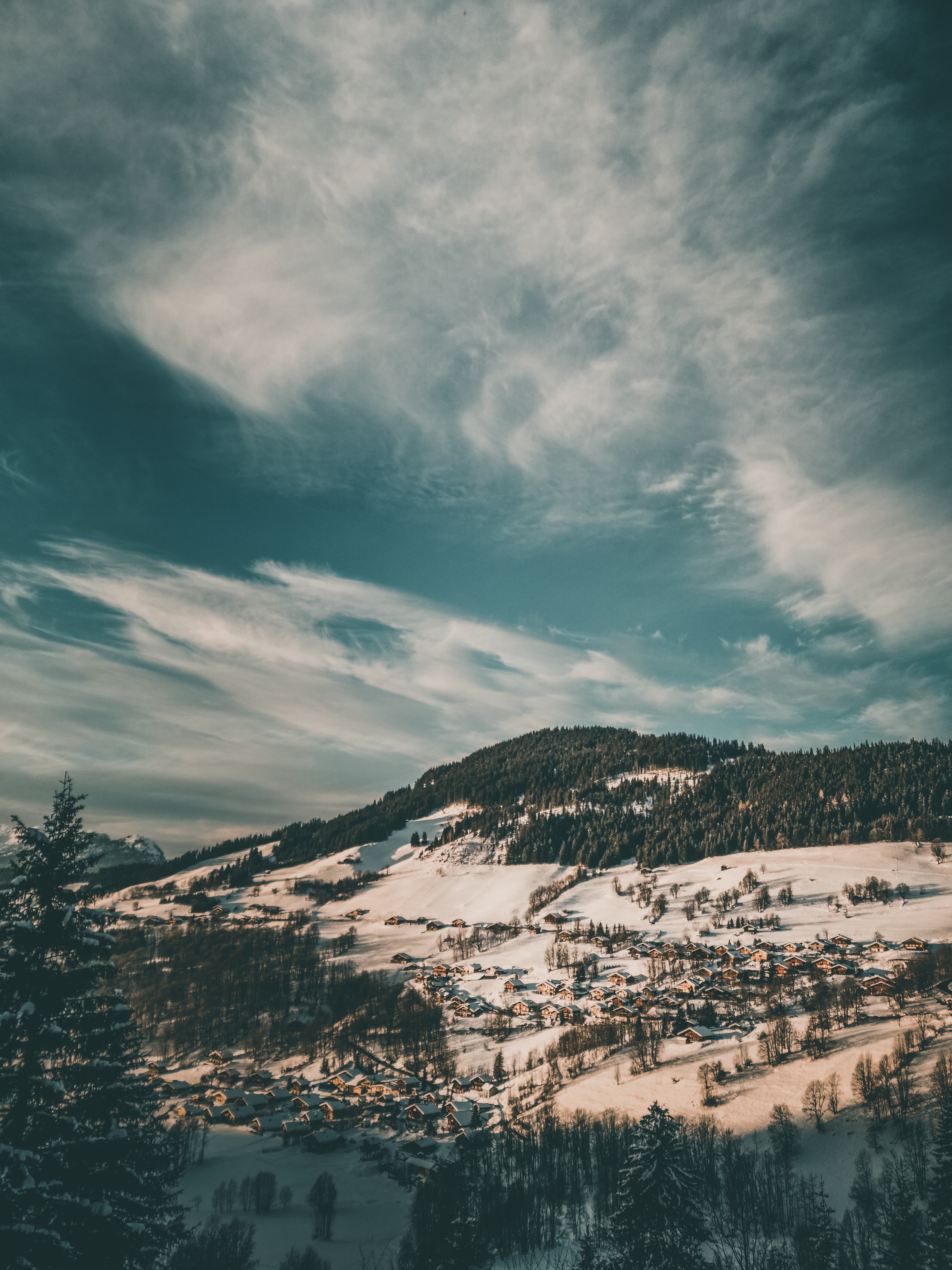 Laden Sie das Winter, Natur, Clouds, Schnee, Blick Von Oben, Dorf, Der Wald, Gerüst-Bild kostenlos auf Ihren PC-Desktop herunter